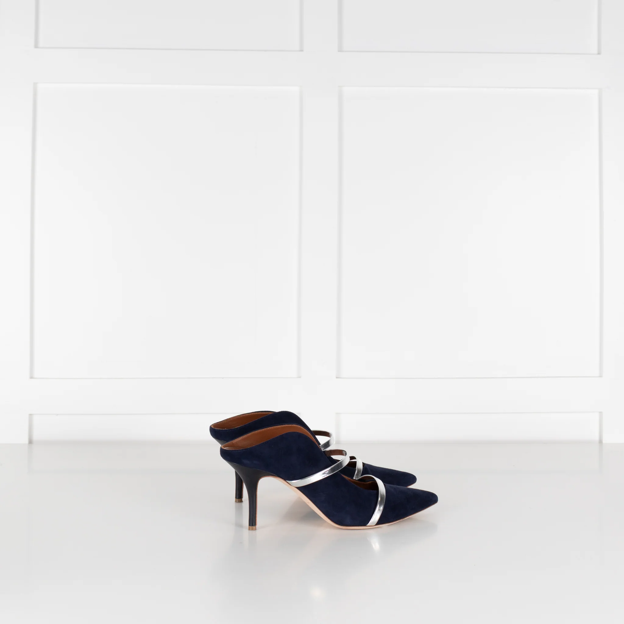 Malone Souliers Maureen Navy Suede Mules With Silver Straps - Image 6