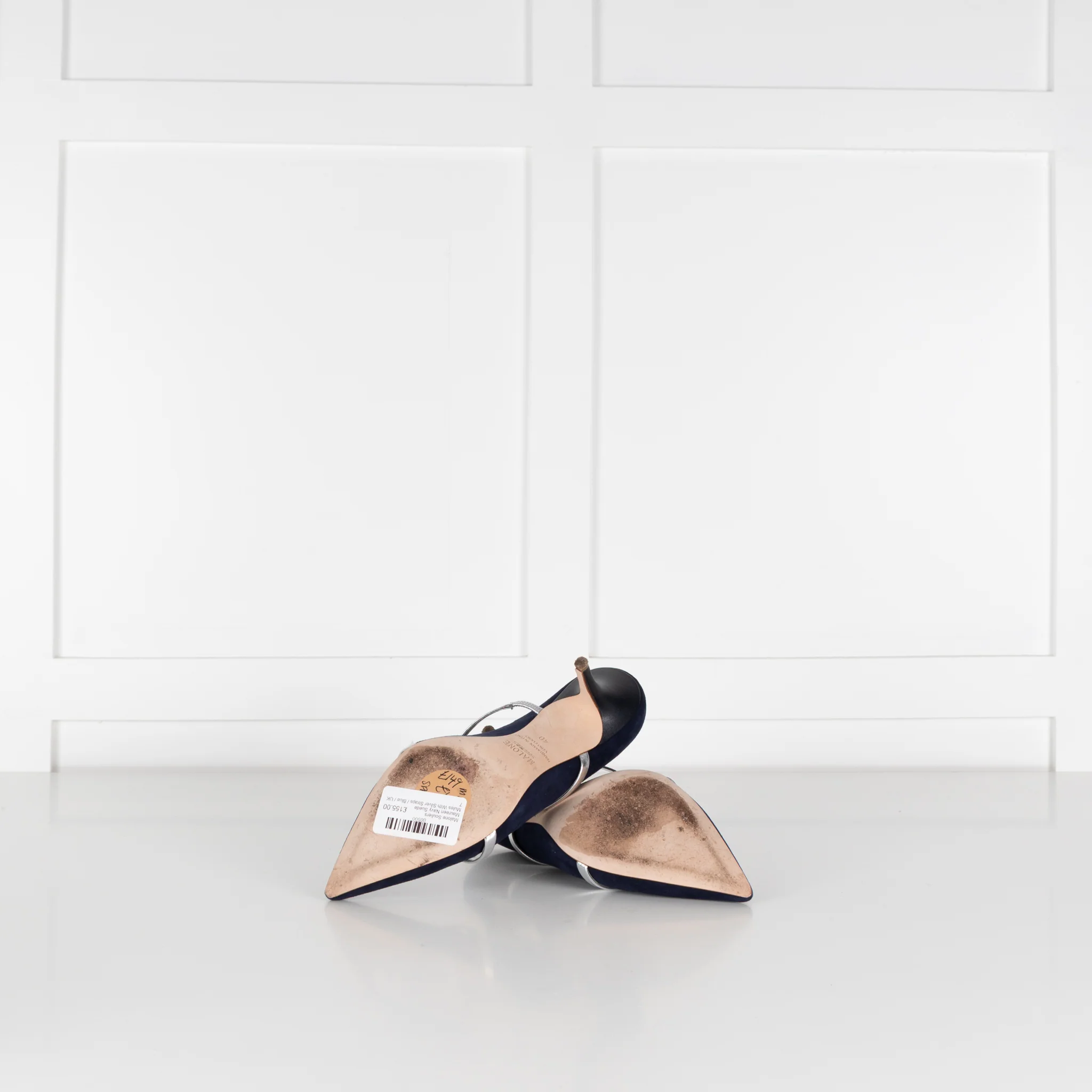Malone Souliers Maureen Navy Suede Mules With Silver Straps - Image 8
