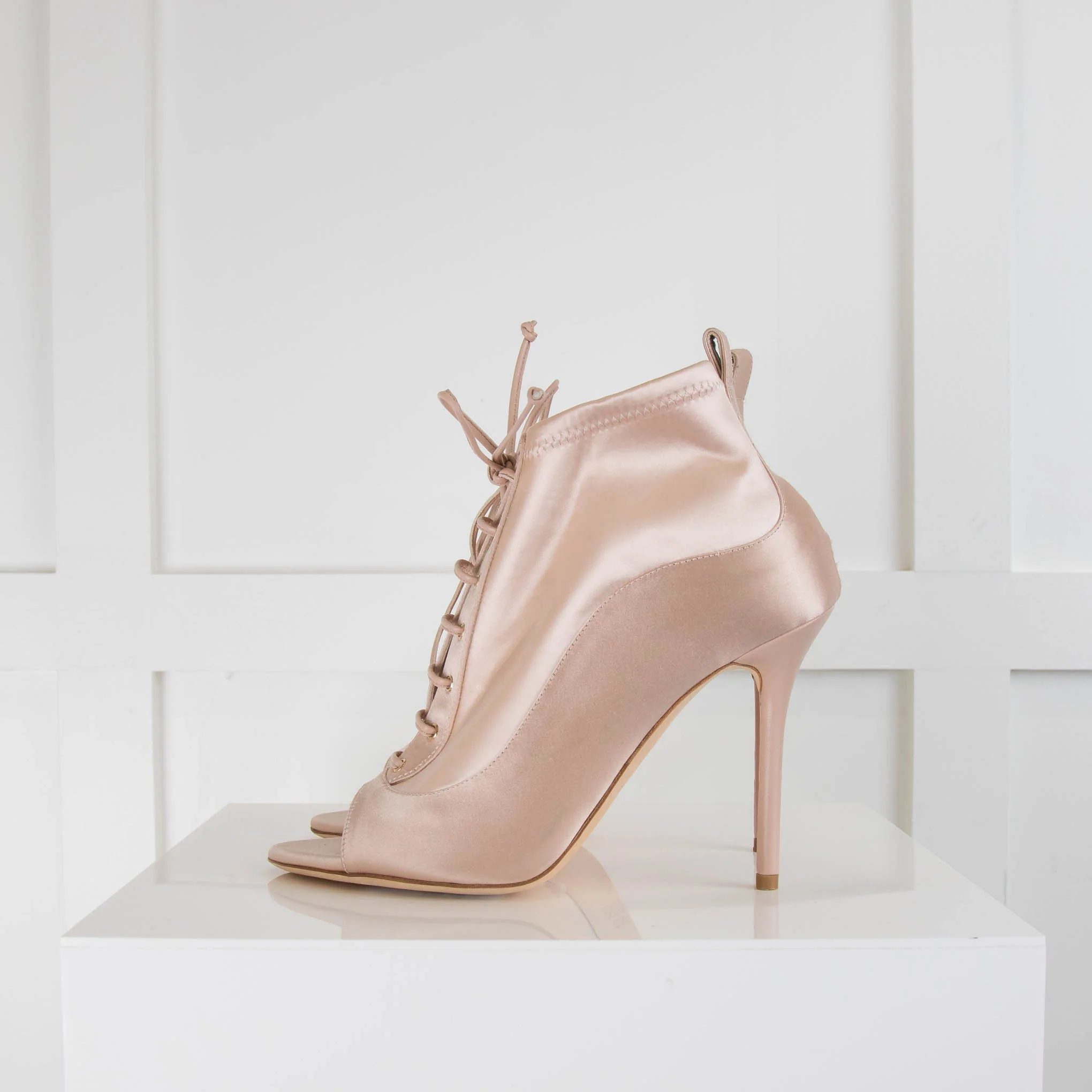 Malone Souliers Pale Pink Satin Lace Up Open Toe Heels - Image 3