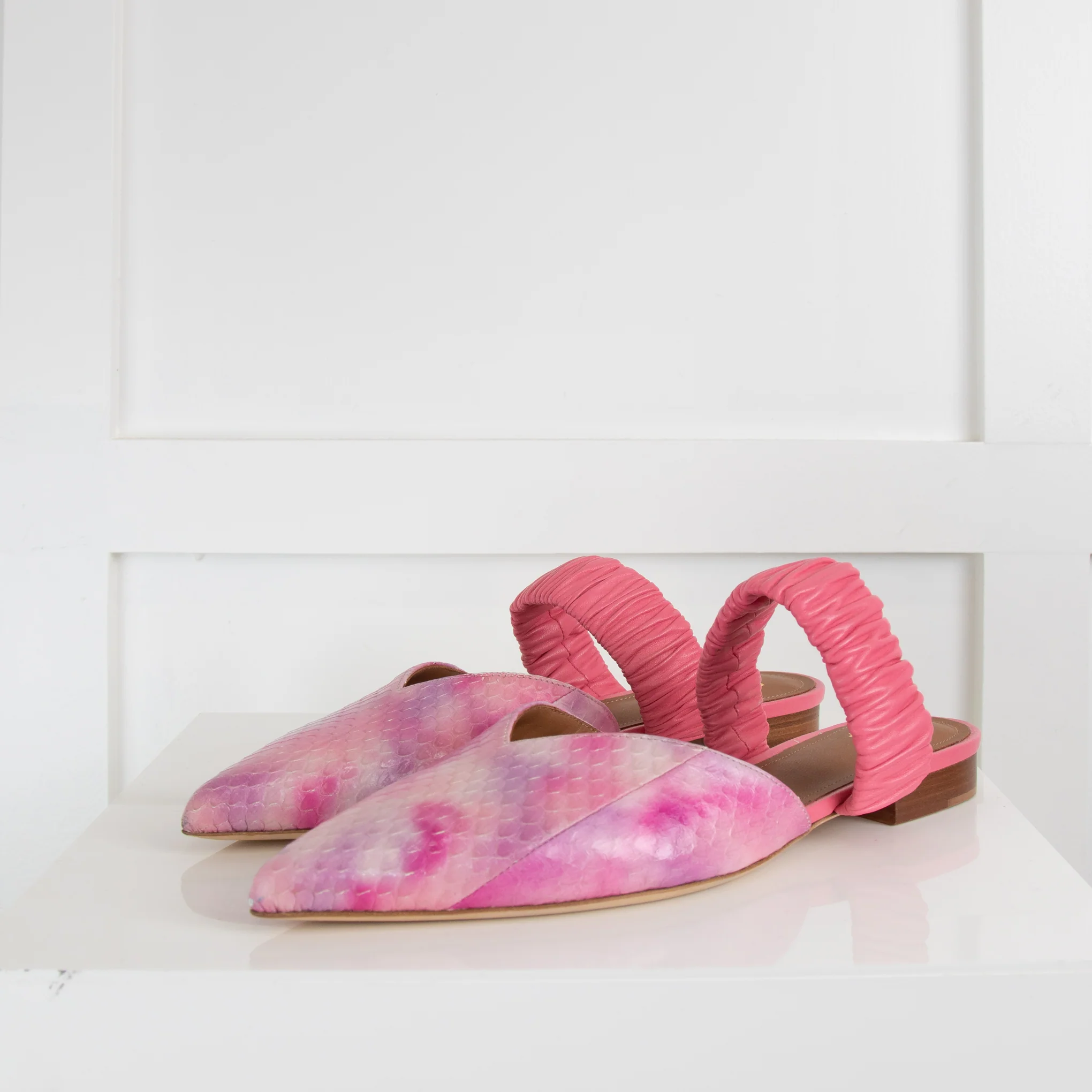Malone Souliers Pink Embossed Leather Flat Mules