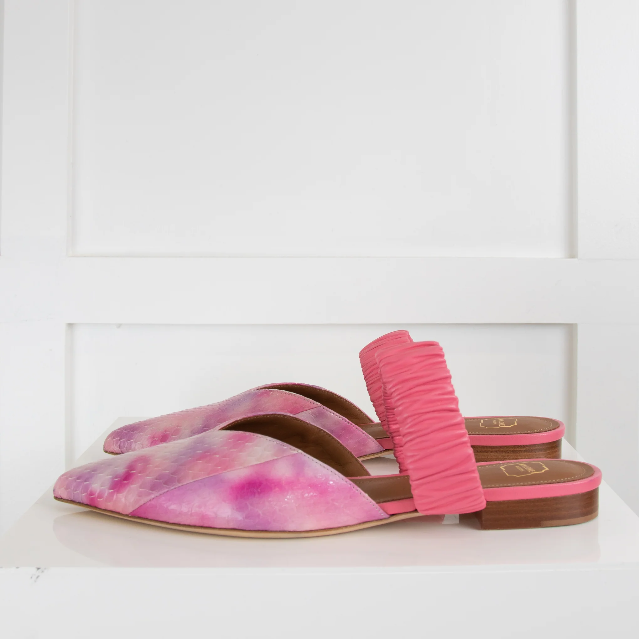 Malone Souliers Pink Embossed Leather Flat Mules - Image 3