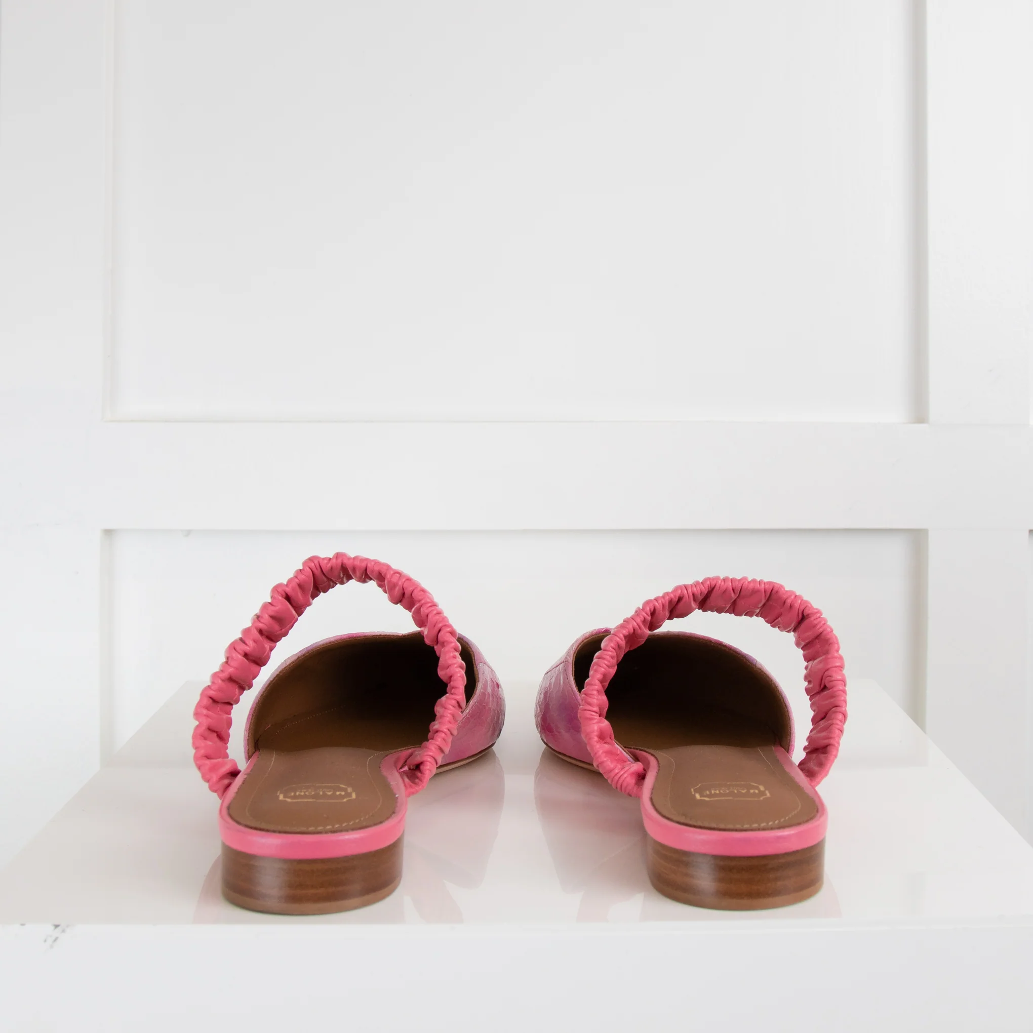 Malone Souliers Pink Embossed Leather Flat Mules - Image 4