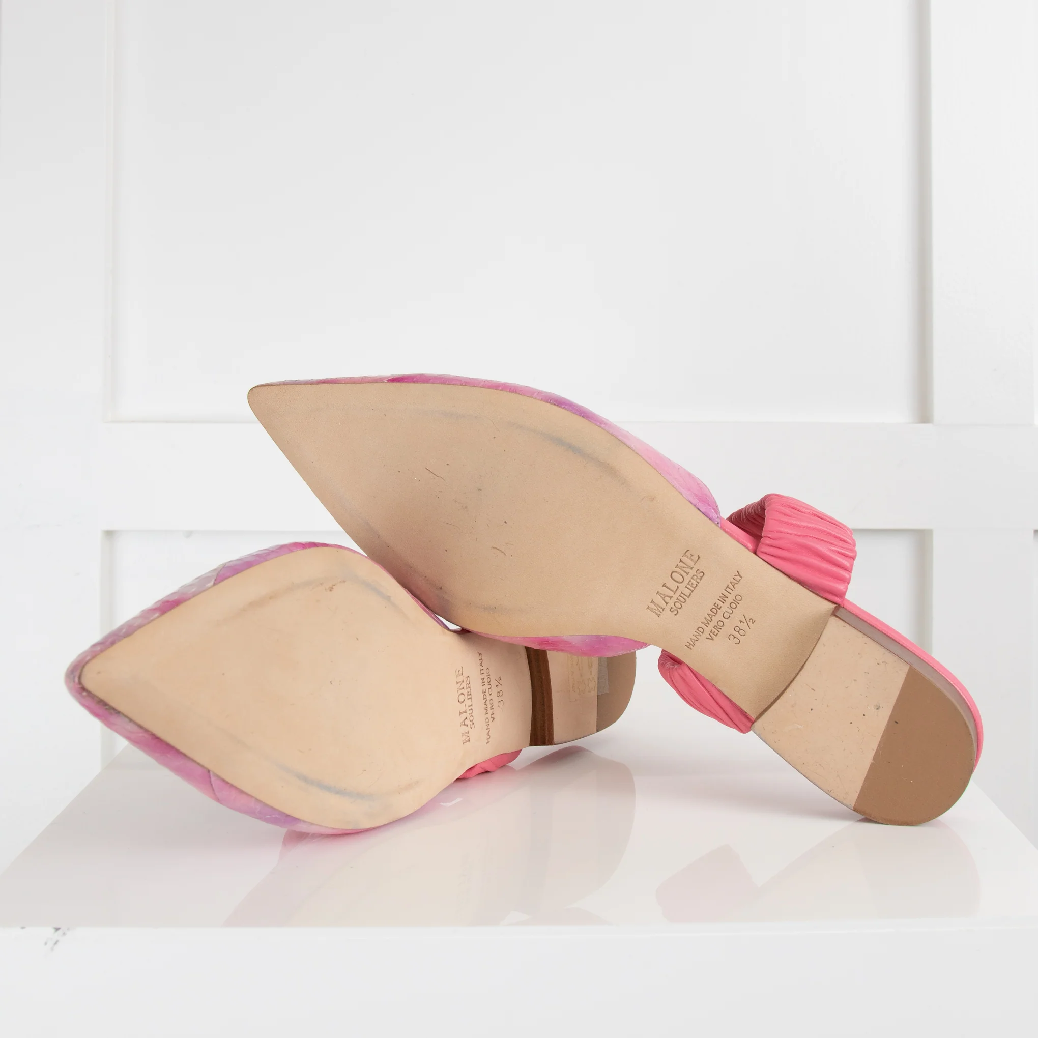 Malone Souliers Pink Embossed Leather Flat Mules - Image 5