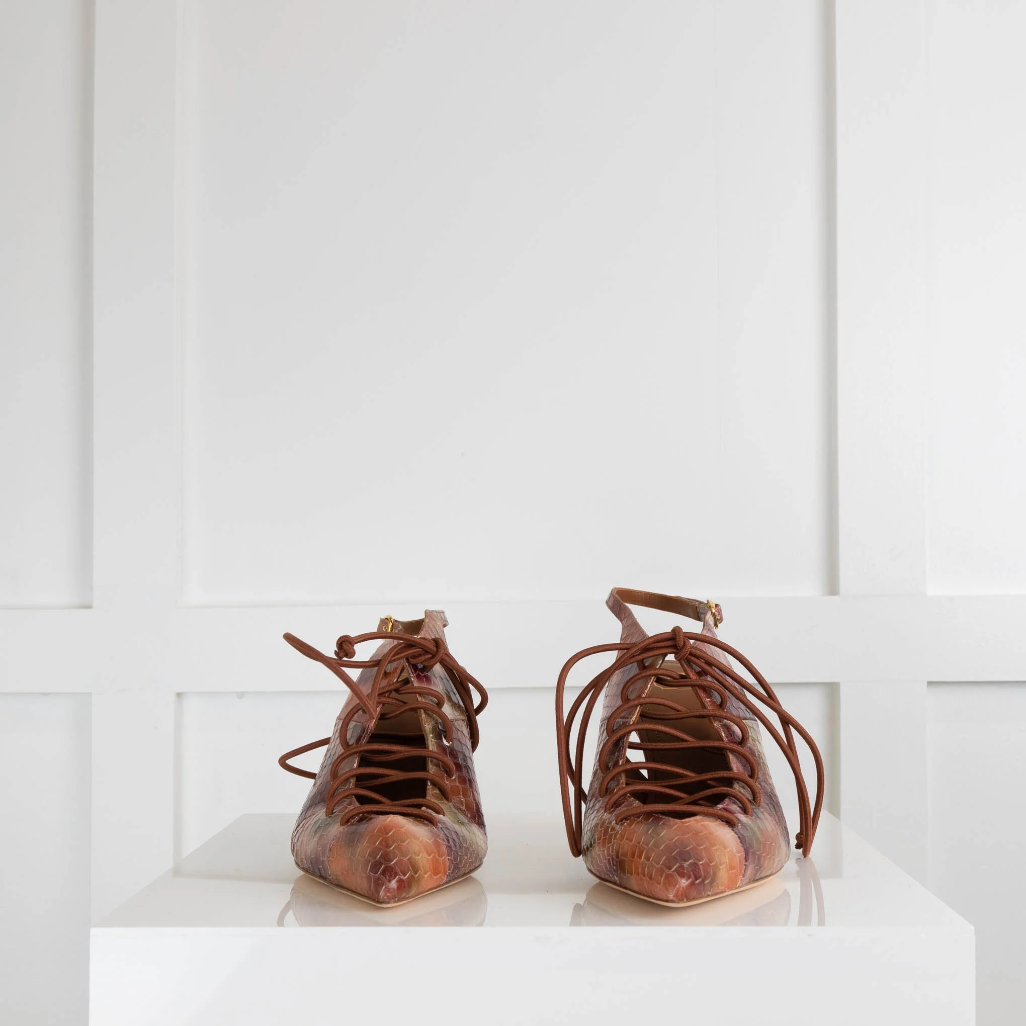 Malone Souliers Pink Brown Lace Up Pointed Heels - Image 2
