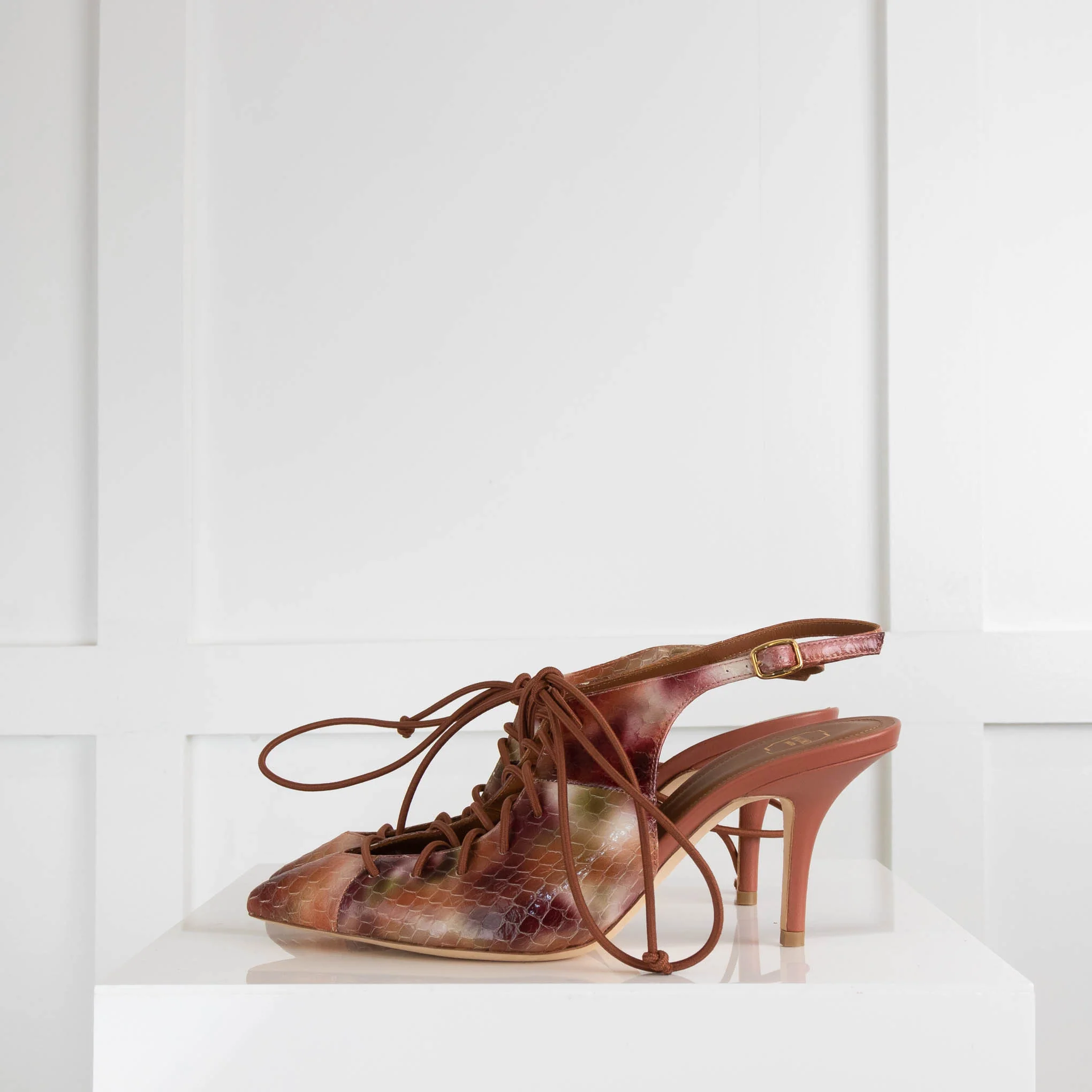 Malone Souliers Pink Brown Lace Up Pointed Heels - Image 3