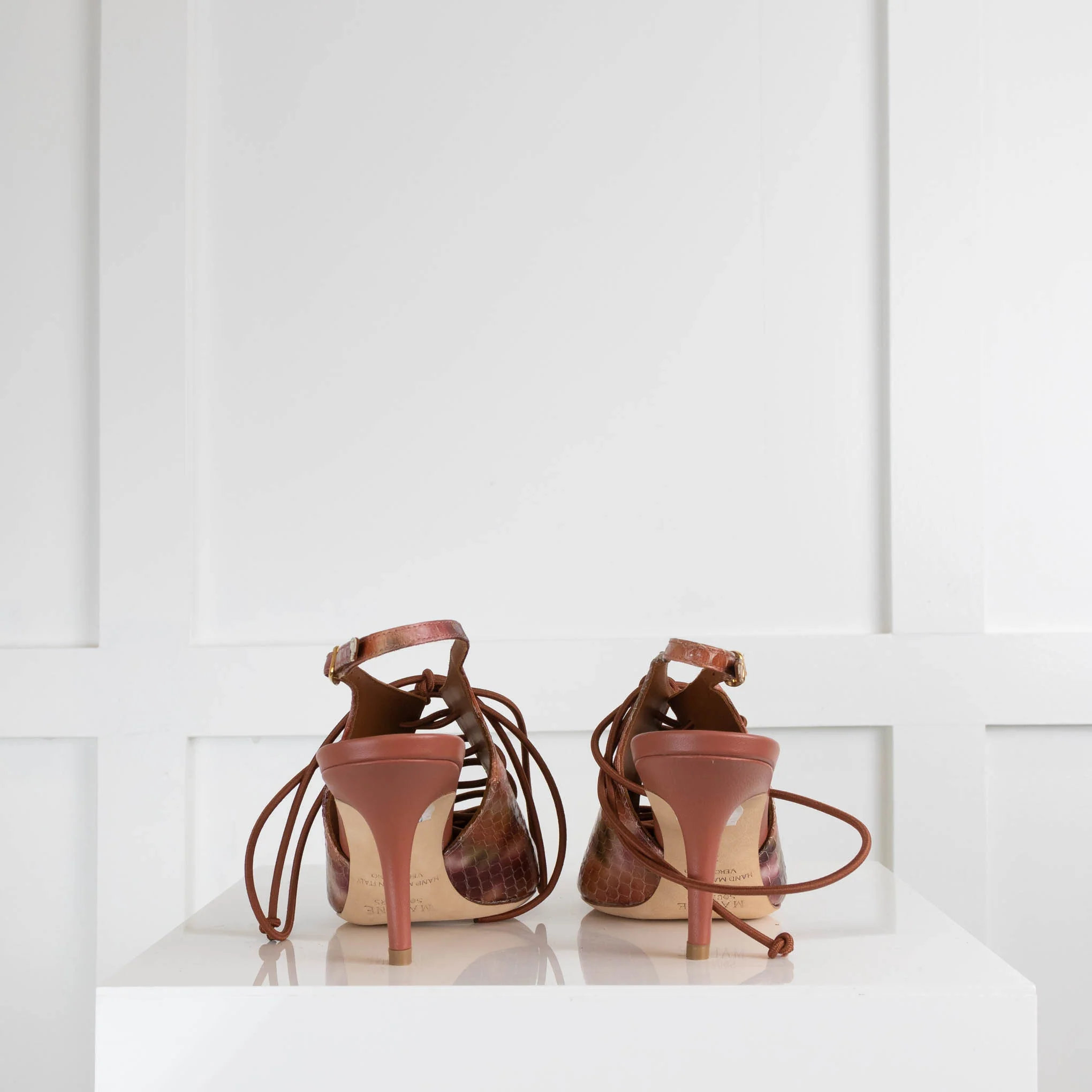 Malone Souliers Pink Brown Lace Up Pointed Heels - Image 4