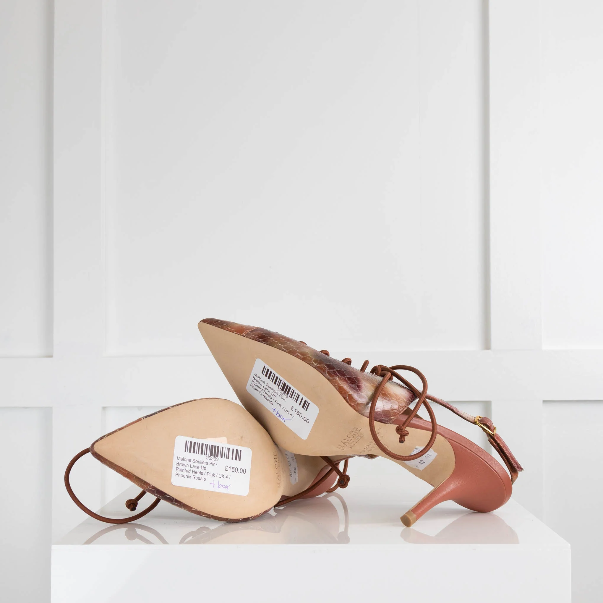 Malone Souliers Pink Brown Lace Up Pointed Heels - Image 5