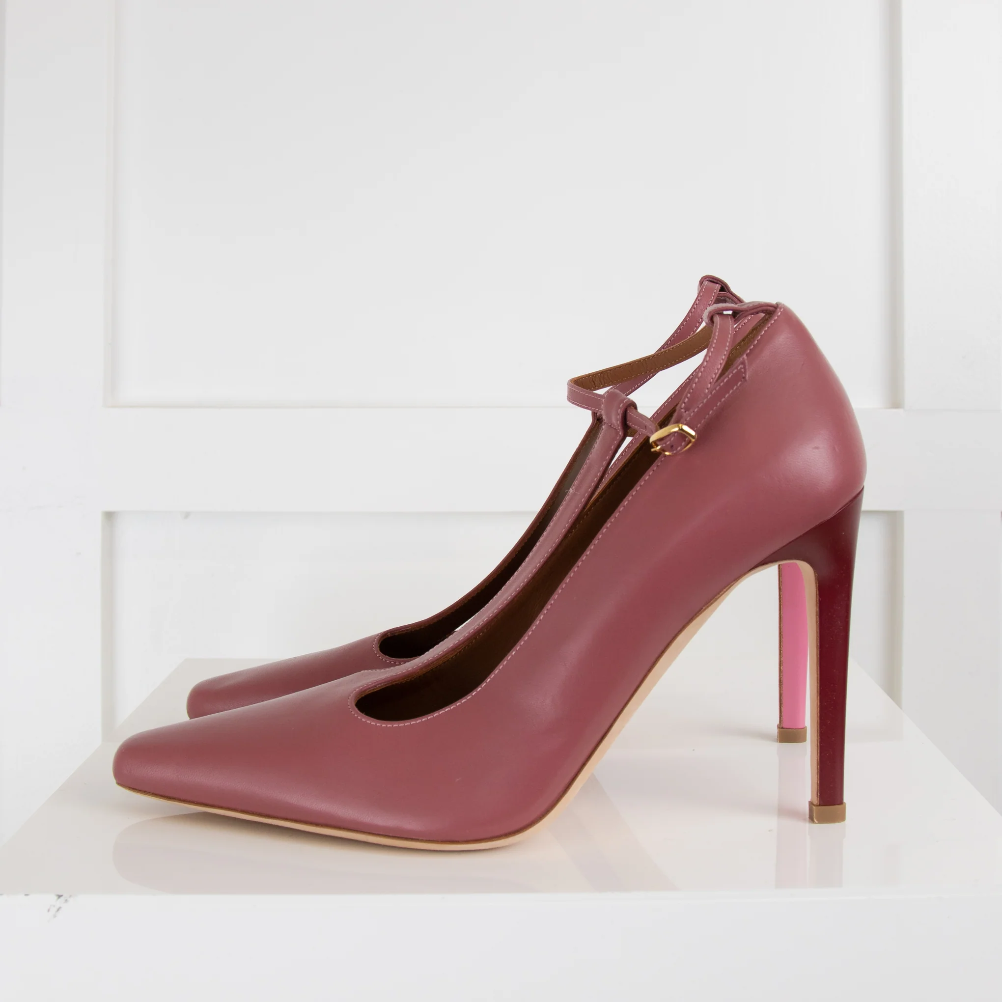Malone Souliers Pink Two Tone T-Bar Heeled Shoes - Image 3