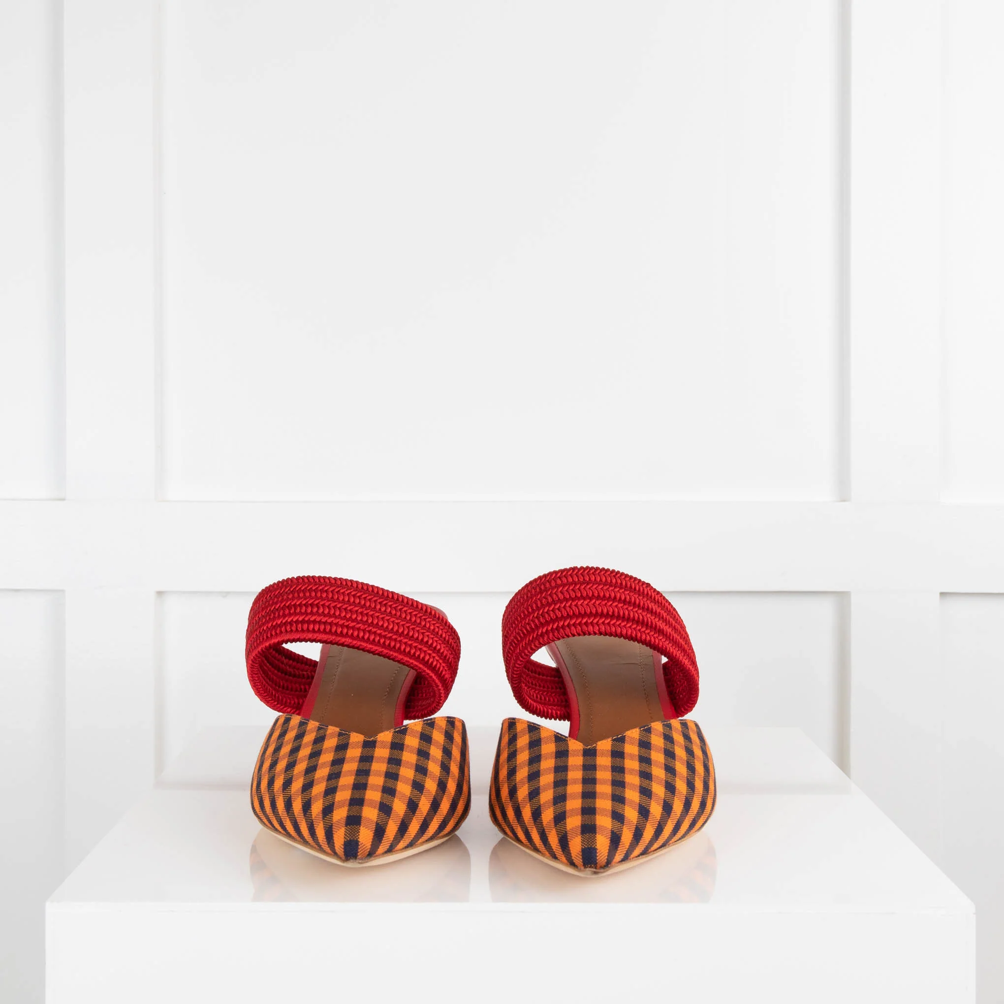 Malone Souliers Red Orange Gingham Print Mules - Image 2