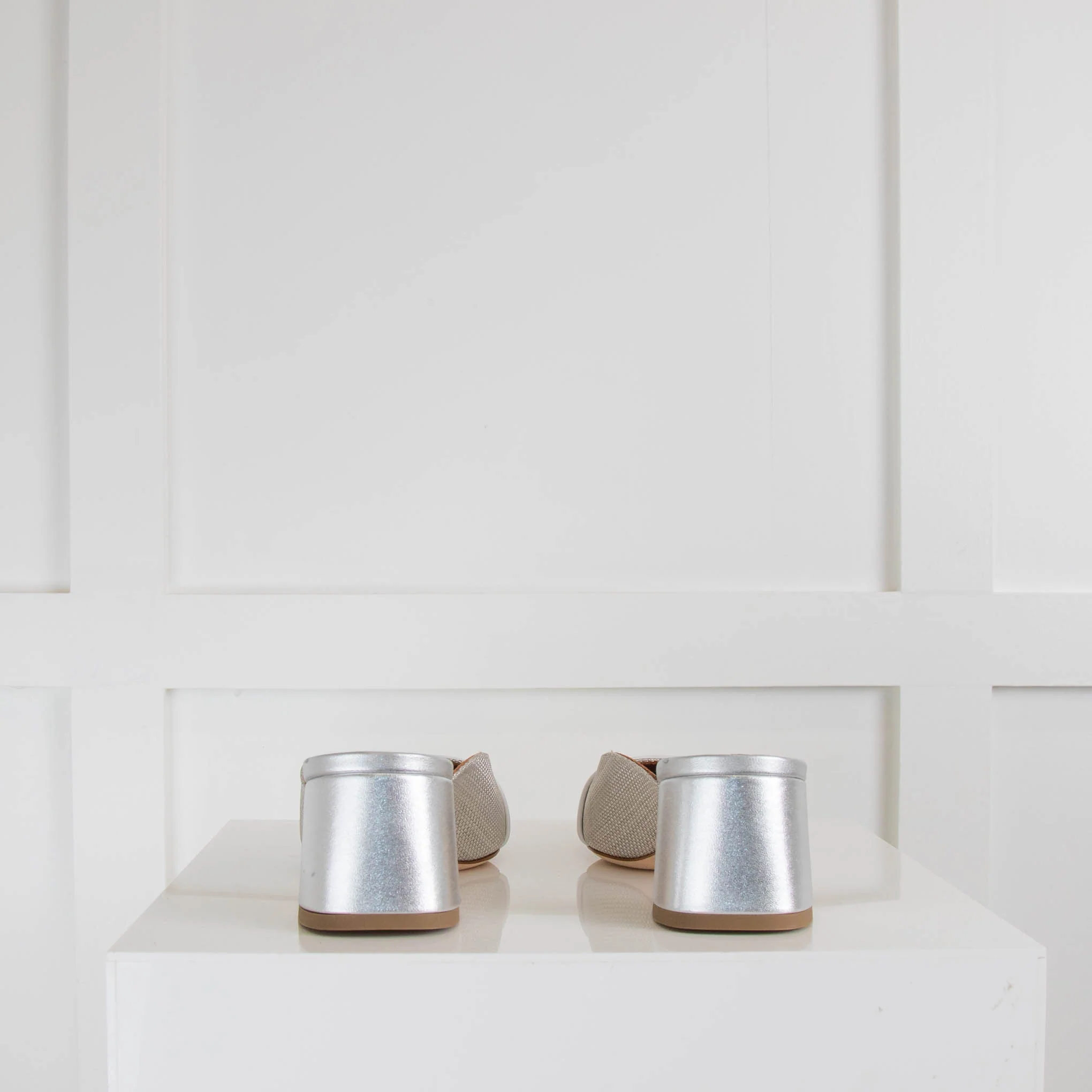 Malone Souliers Silver Fabric Block Heel Mules - Image 4