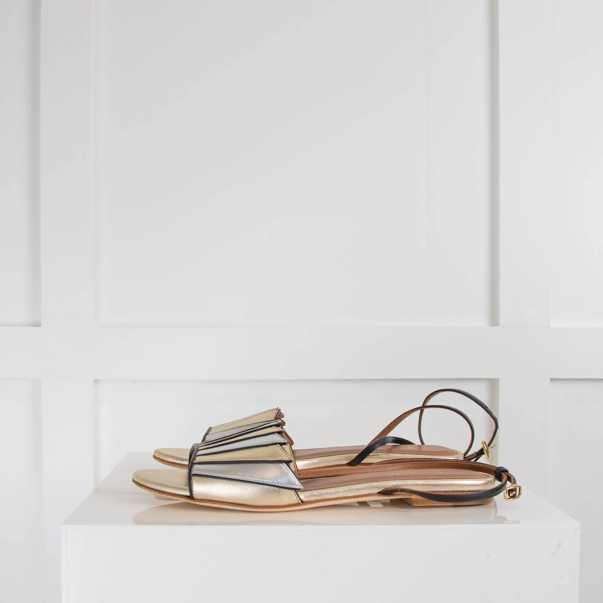 Malone Souliers Silver Gold Flat Leather Sandals - Image 3