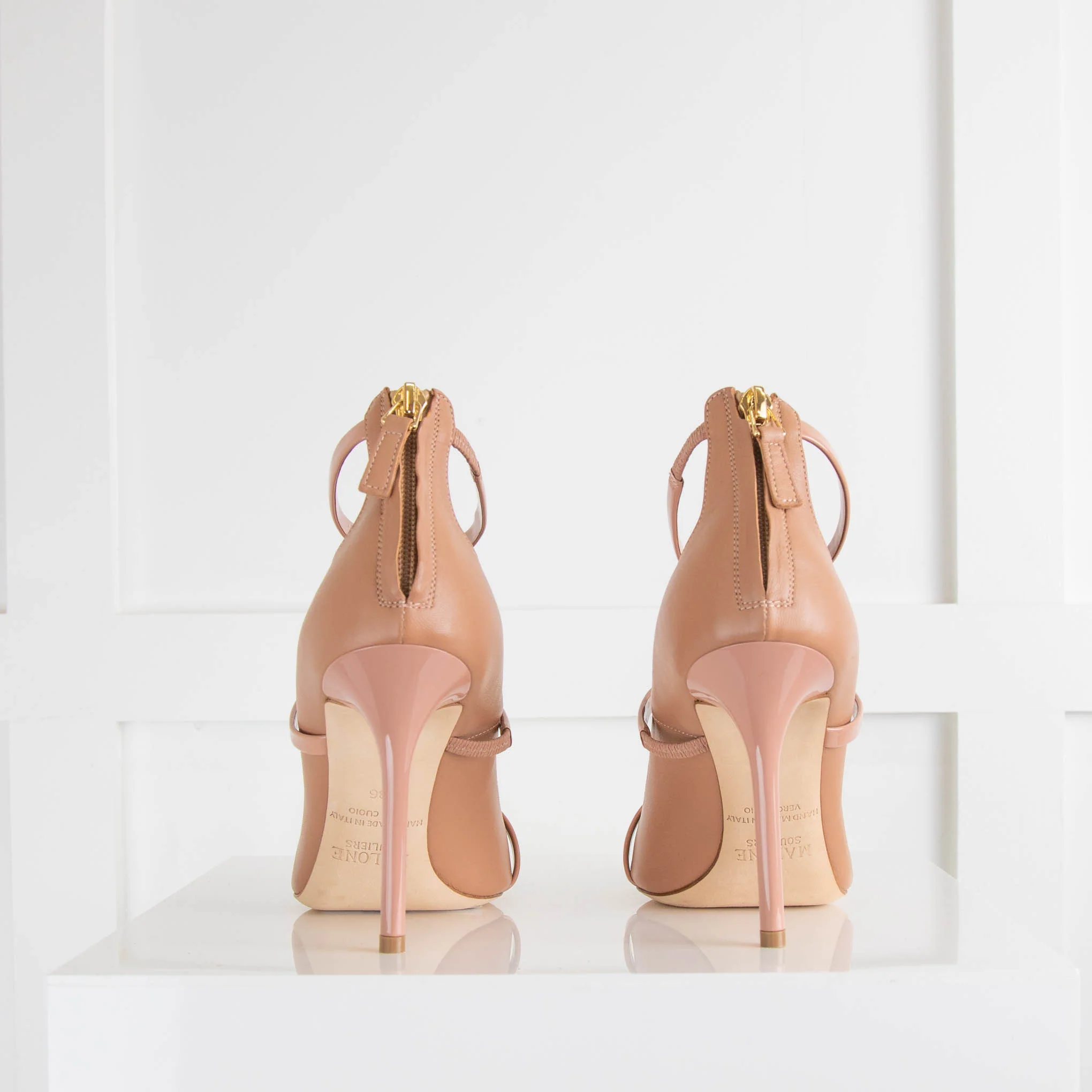 Malone Souliers Tan Back Zip Pointy Heeled Shoes - Image 4