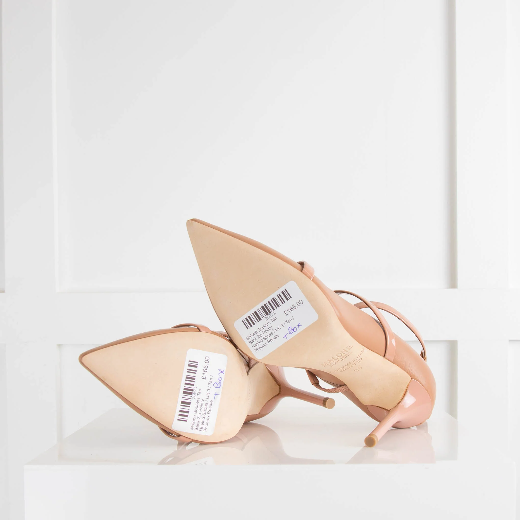 Malone Souliers Tan Back Zip Pointy Heeled Shoes - Image 5