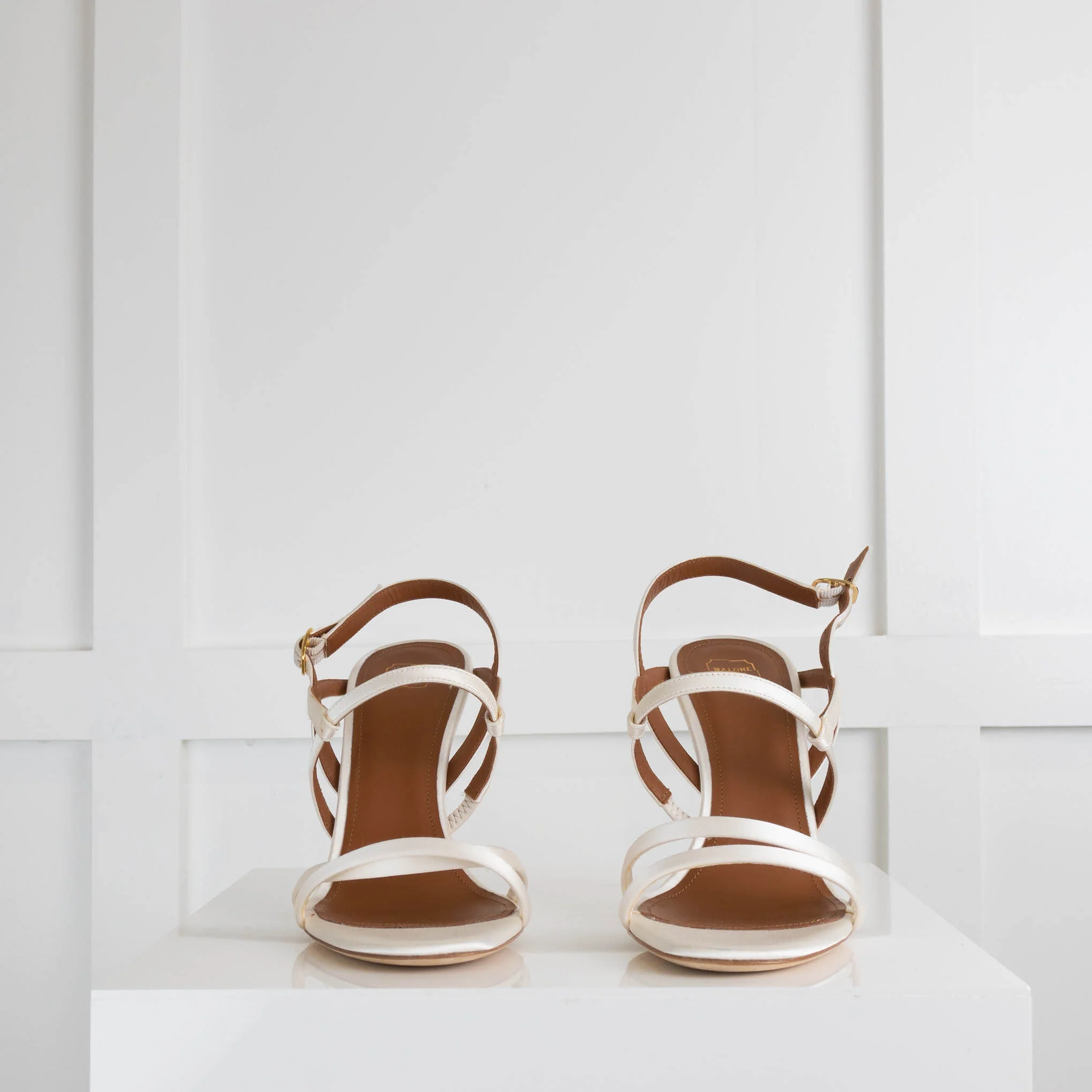 Malone Souliers White Satin Heeled Sandals - Image 2