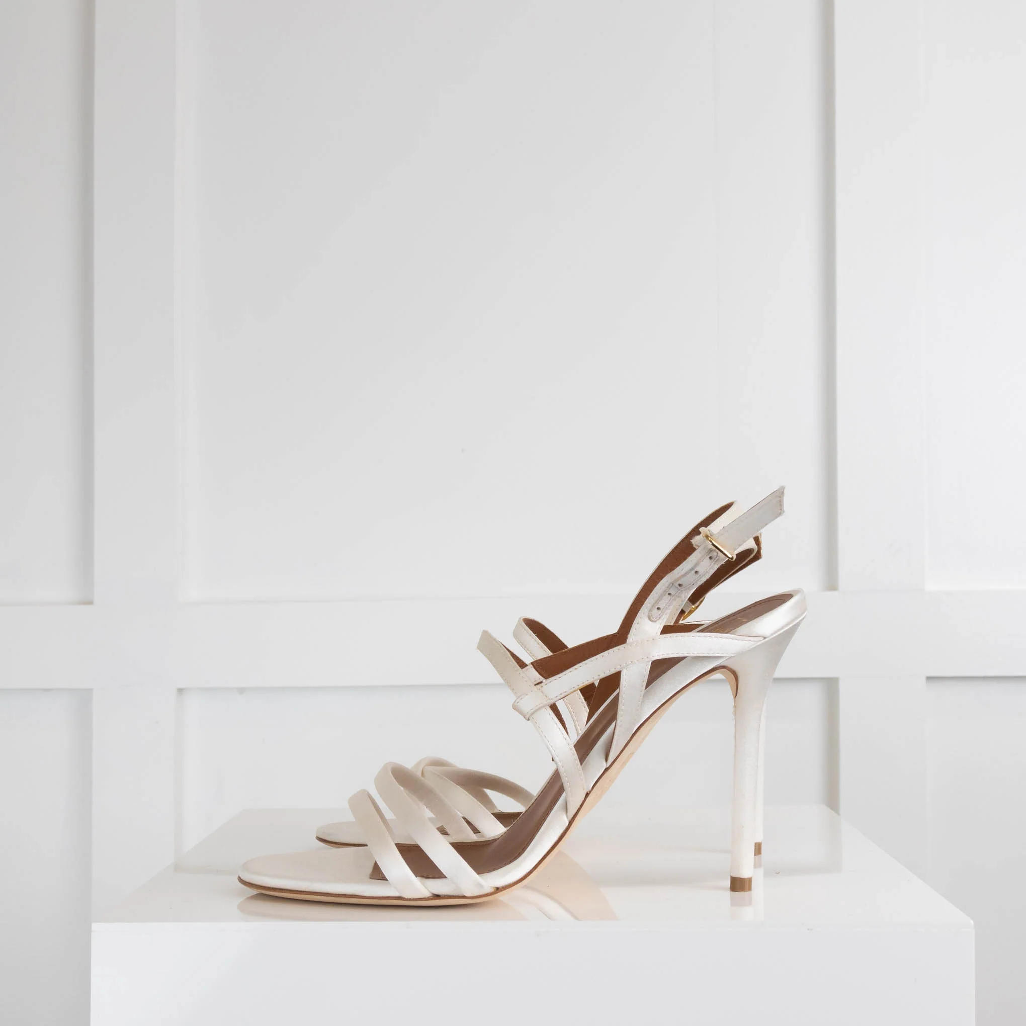 Malone Souliers White Satin Heeled Sandals - Image 3