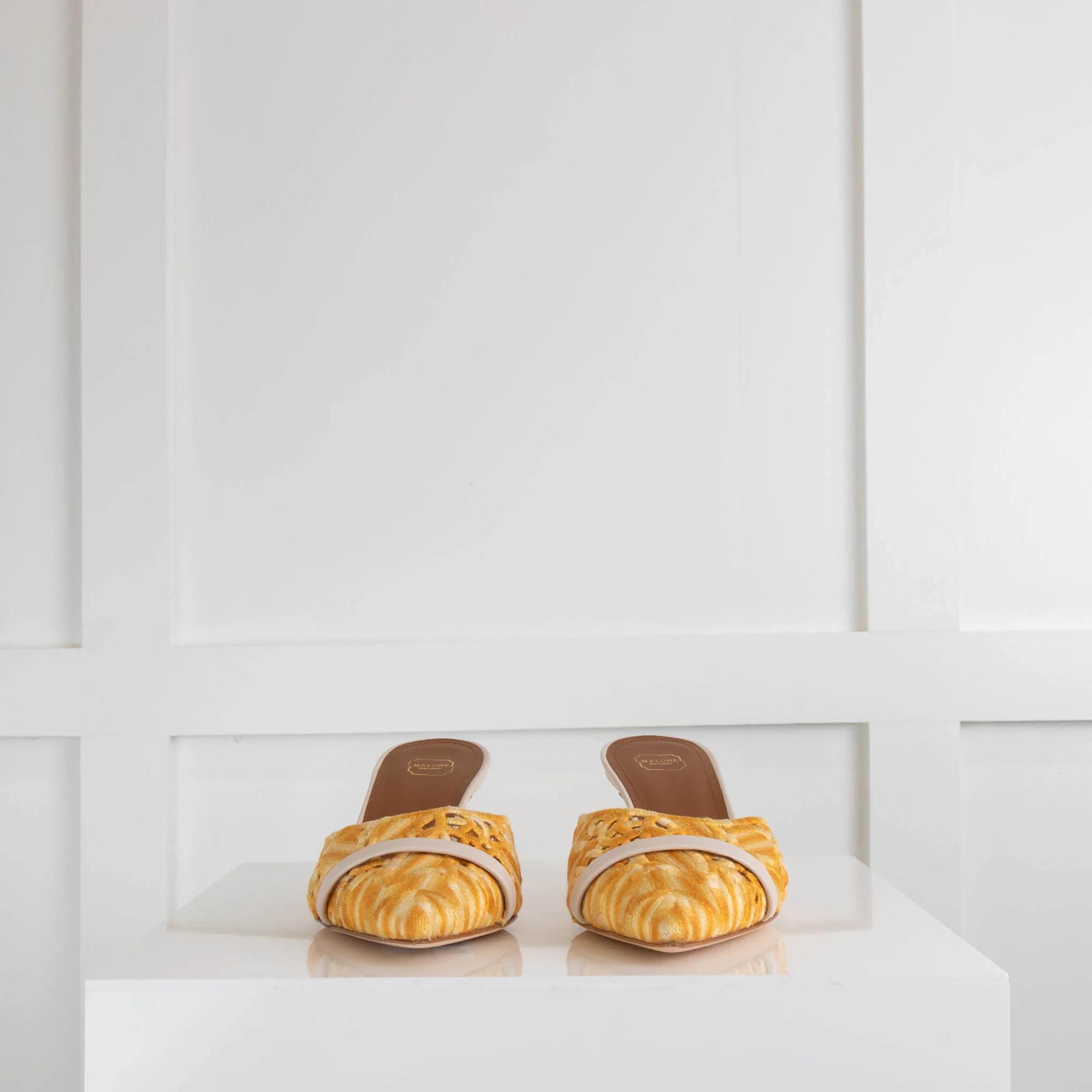 Malone Souliers Yellow Lace Pointy Mules - Image 2
