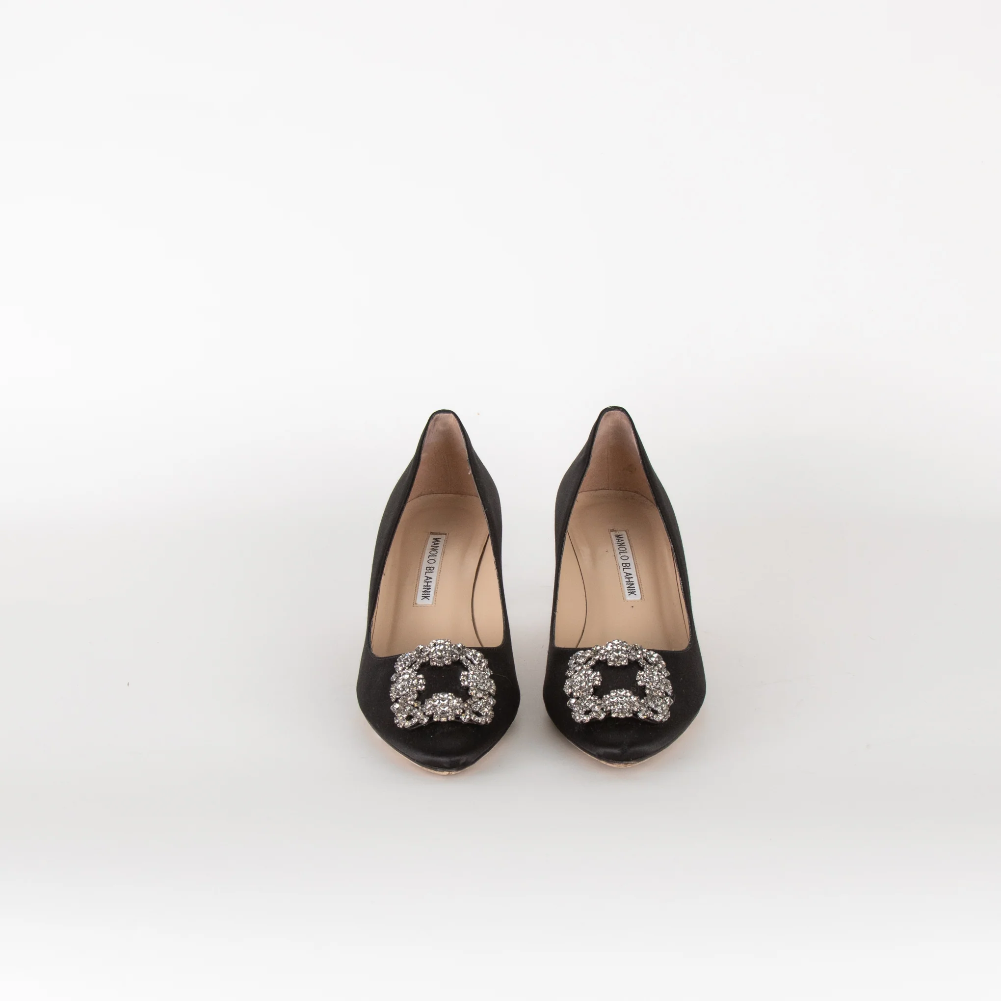 Manolo Blahnik Black Satin Hangisi 50 Kitten Heels - Image 3