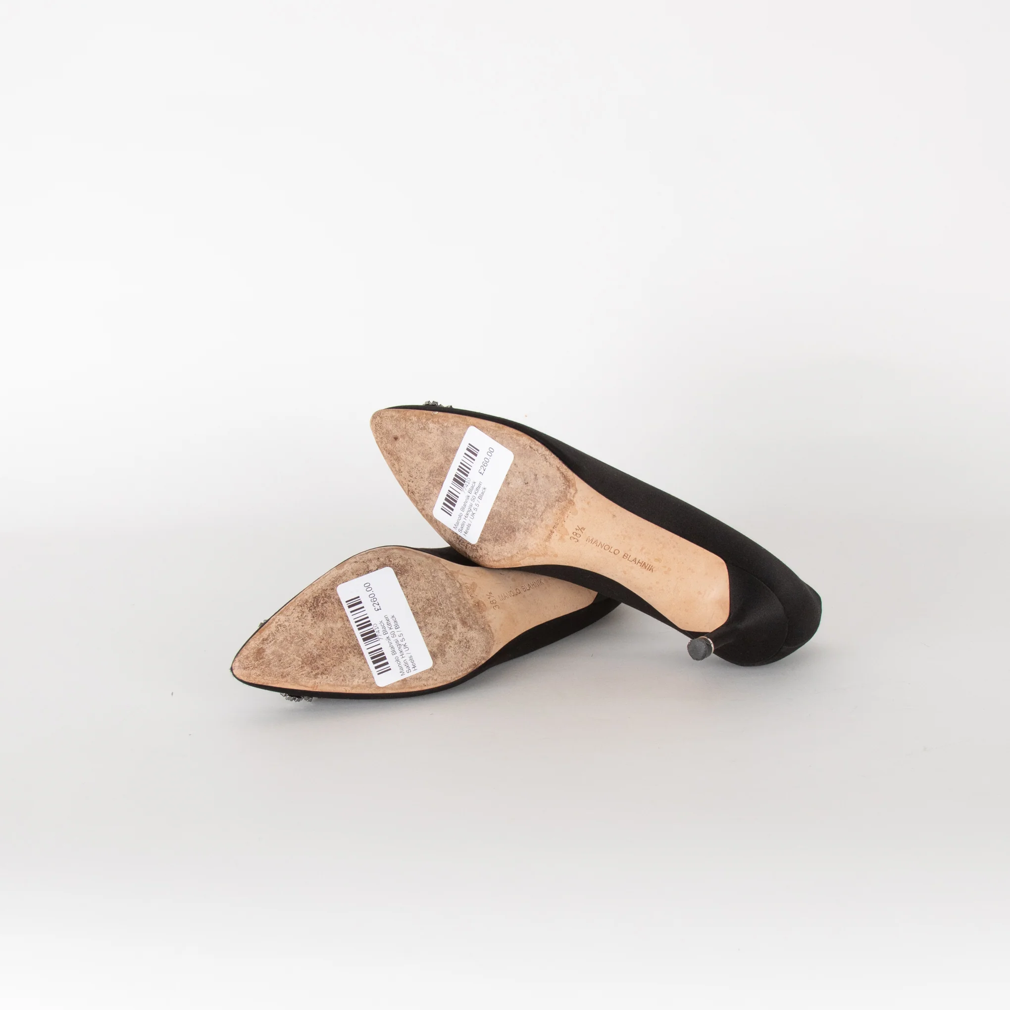 Manolo Blahnik Black Satin Hangisi 50 Kitten Heels - Image 7