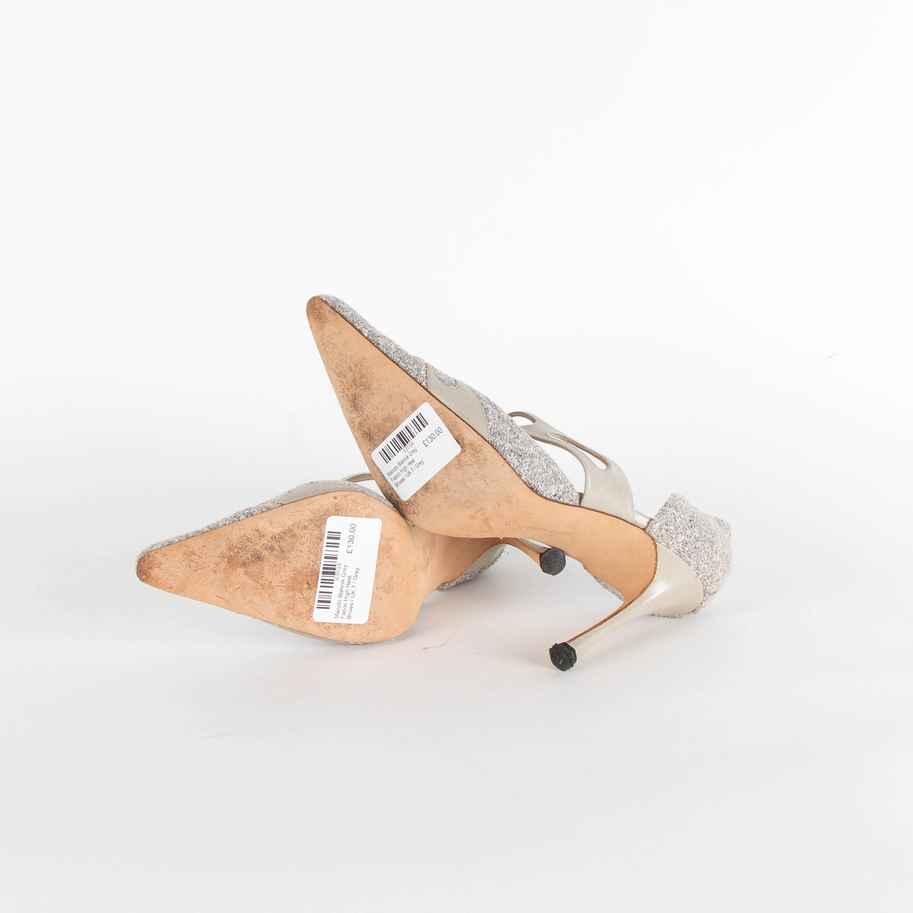 Manolo Blahnik Grey Fabric High Heel Shoes - Image 6