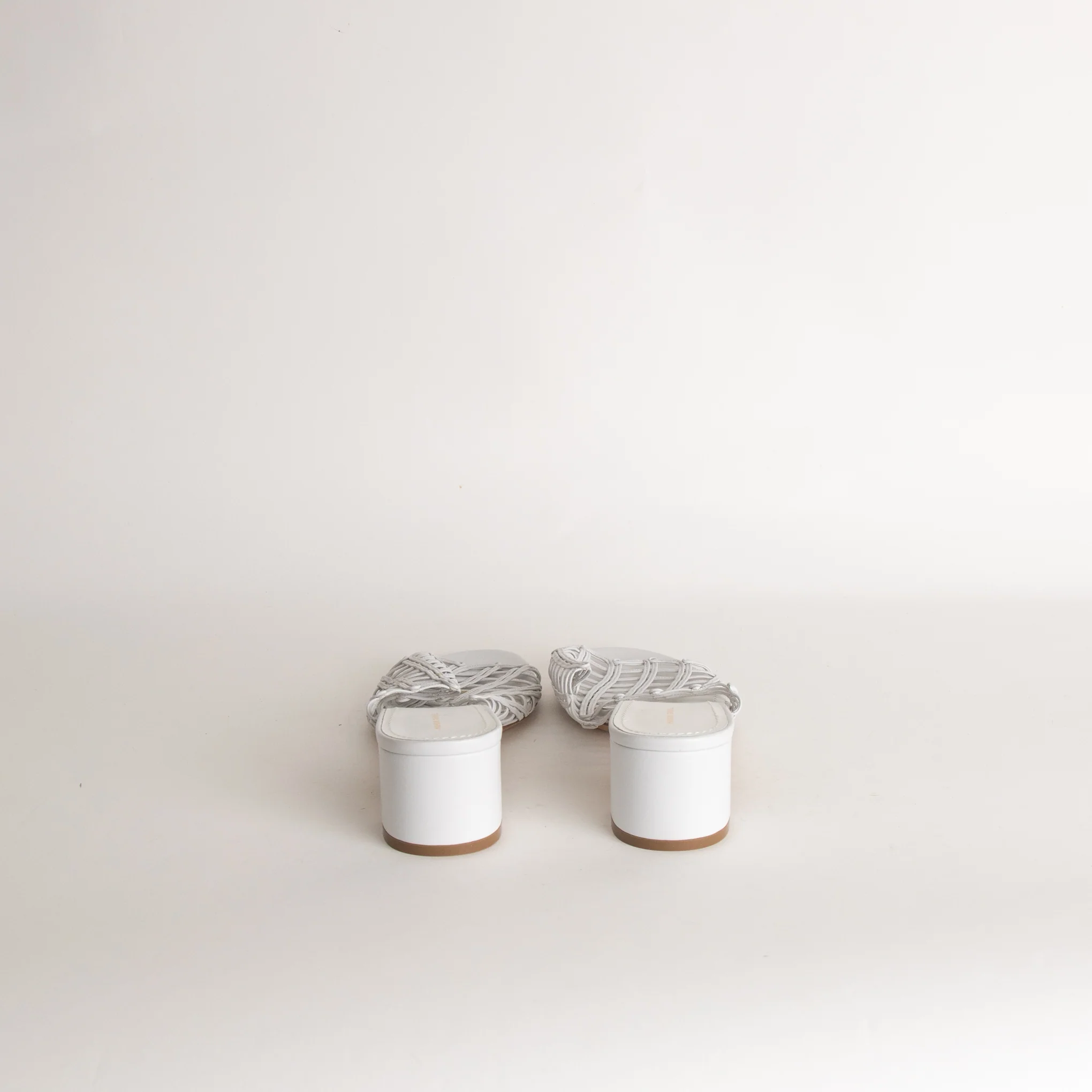 Mansur Gavriel White Lattice Leather Heeled Mules - Image 4