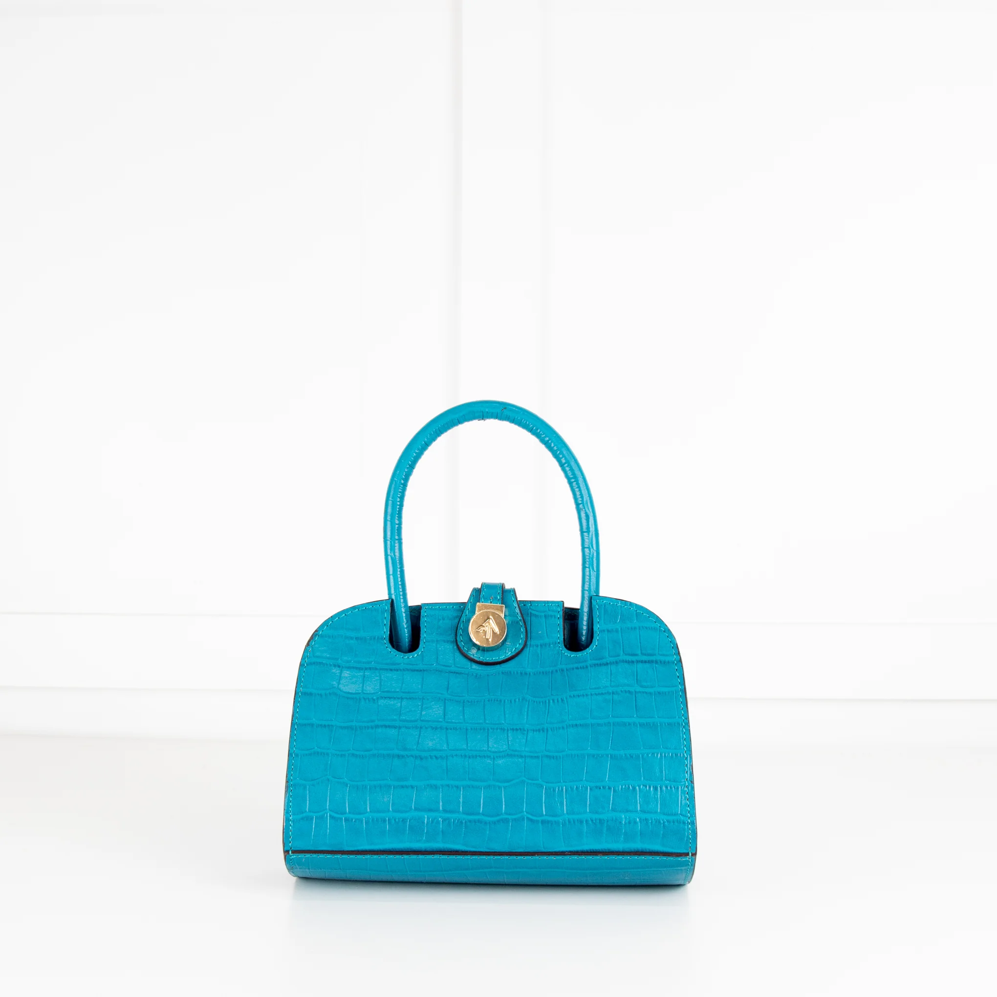 Manu Atelier Blue Croc Embossed Ladybird Crossbody Bag