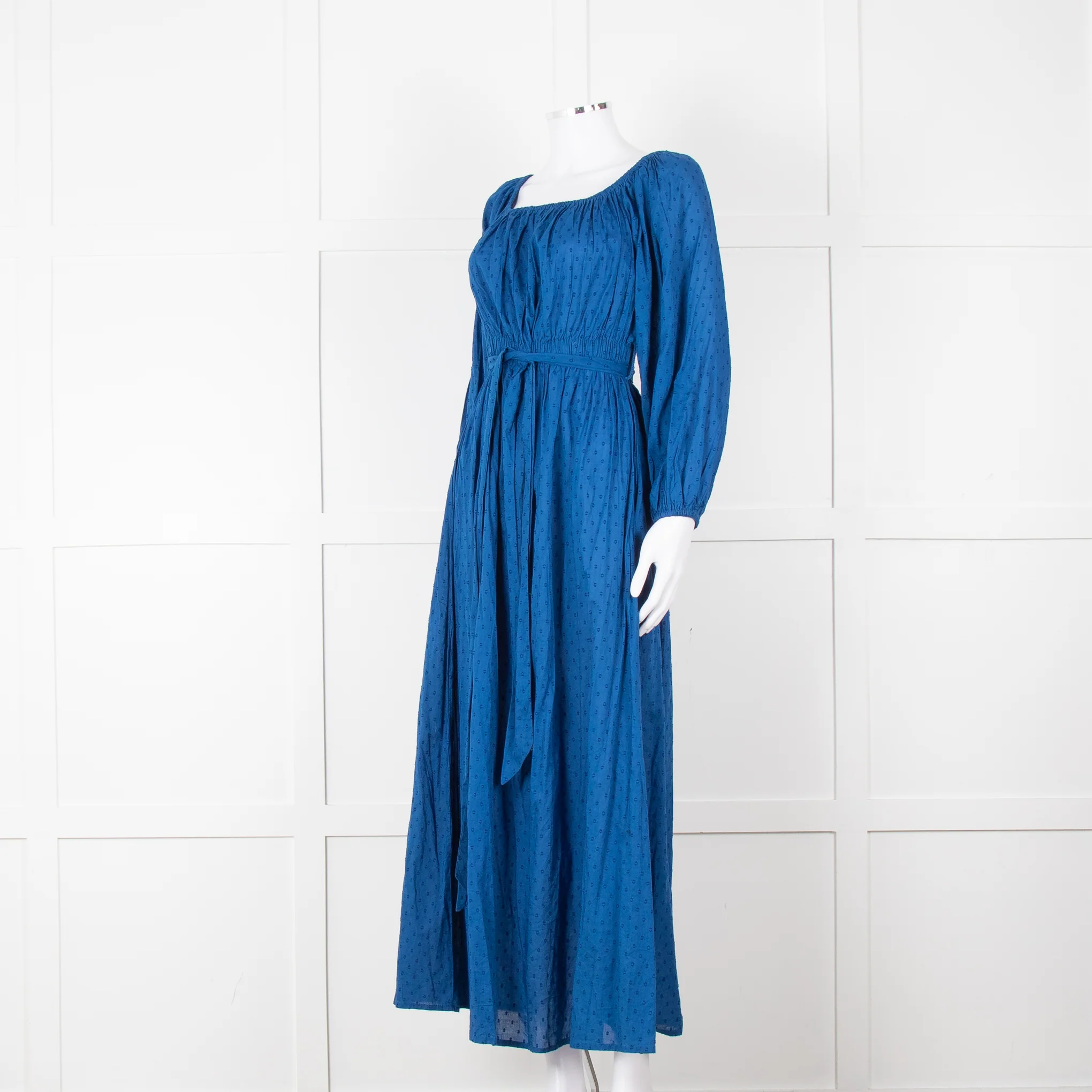 Mara Hoffman Blue Elasticated Waist Long Sleeve Cotton Dress - Image 8