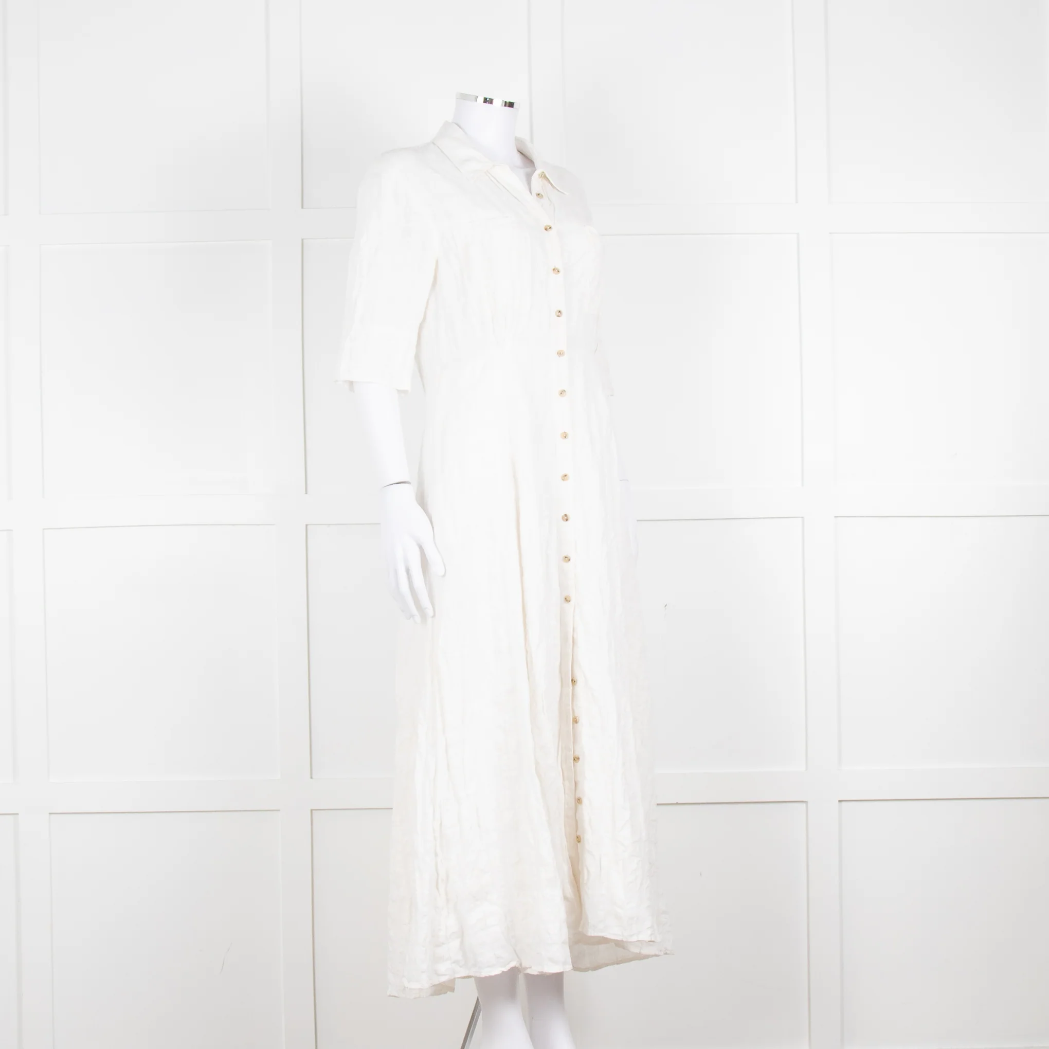 Mara Hoffman Cream Textured Short Sleeve Button Up Dress - Image 2