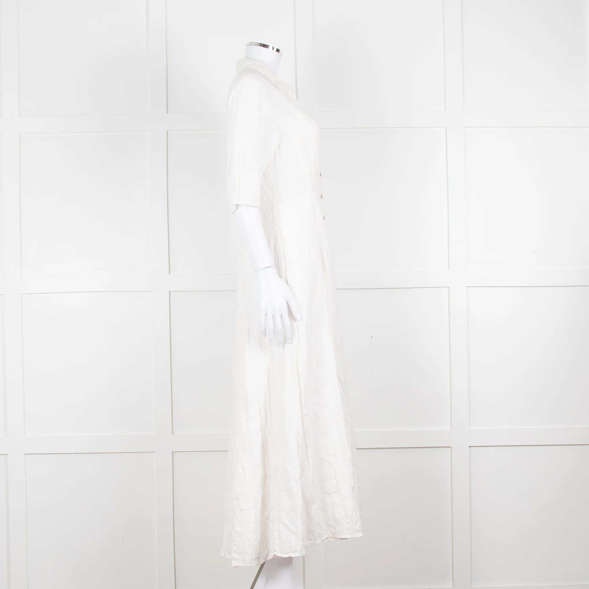 Mara Hoffman Cream Textured Short Sleeve Button Up Dress - Image 3
