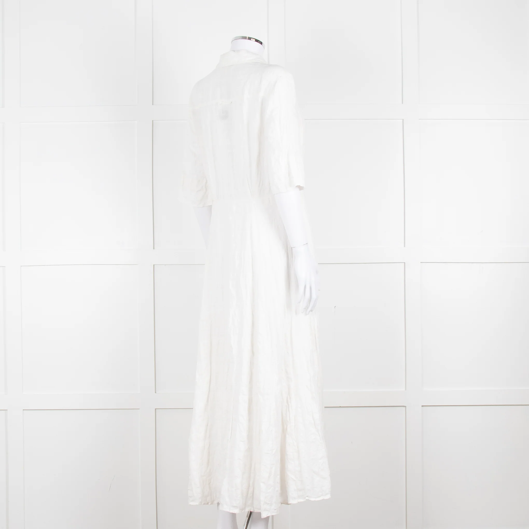 Mara Hoffman Cream Textured Short Sleeve Button Up Dress - Image 4