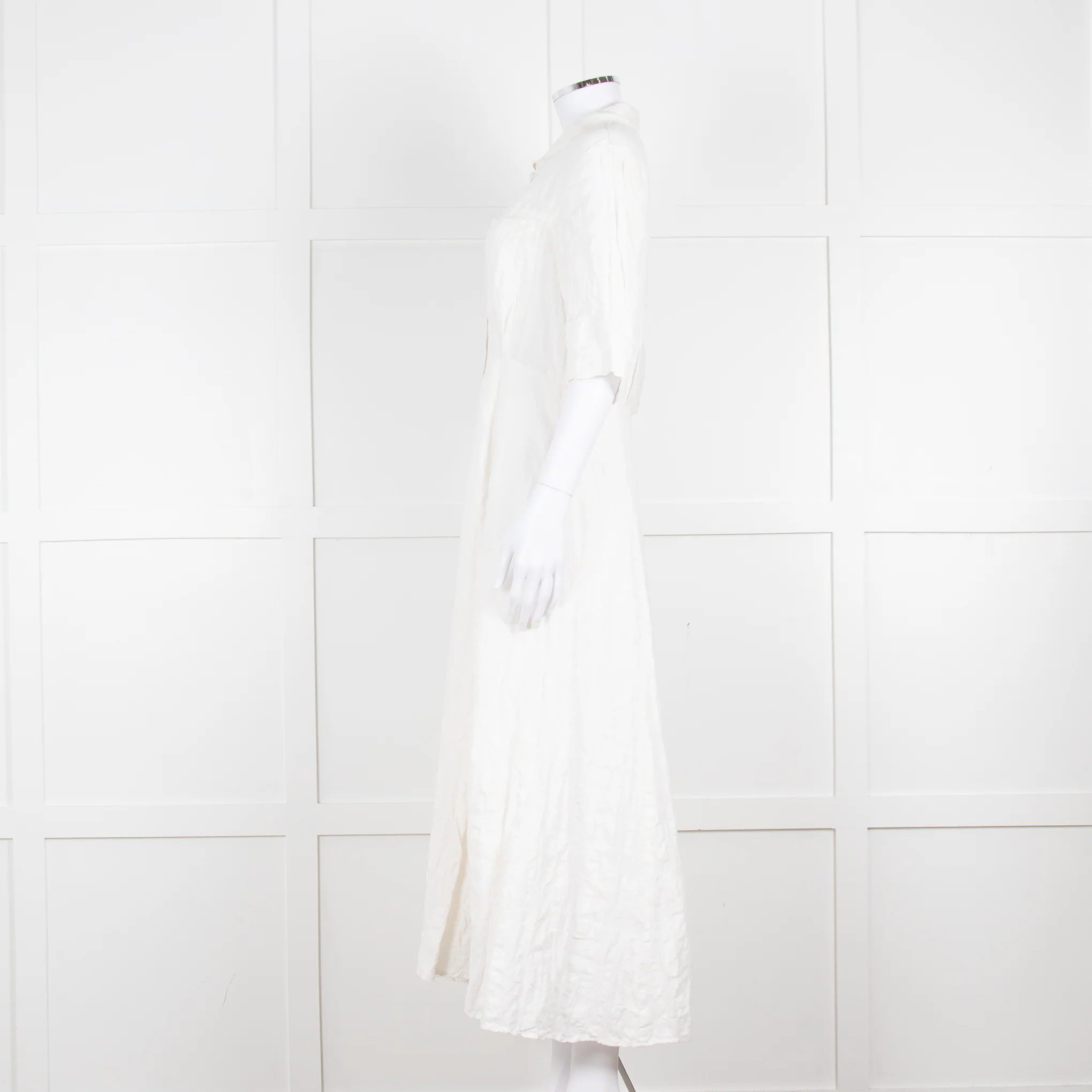 Mara Hoffman Cream Textured Short Sleeve Button Up Dress - Image 7