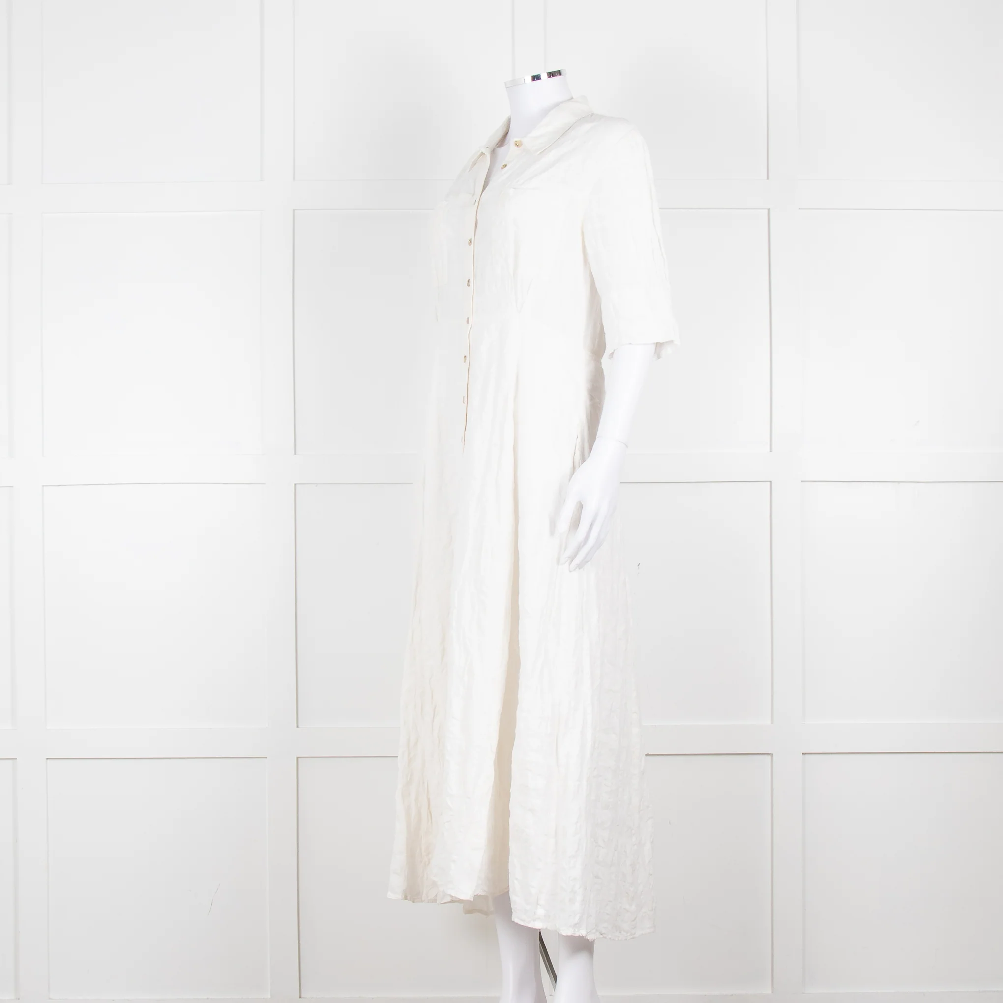 Mara Hoffman Cream Textured Short Sleeve Button Up Dress - Image 8
