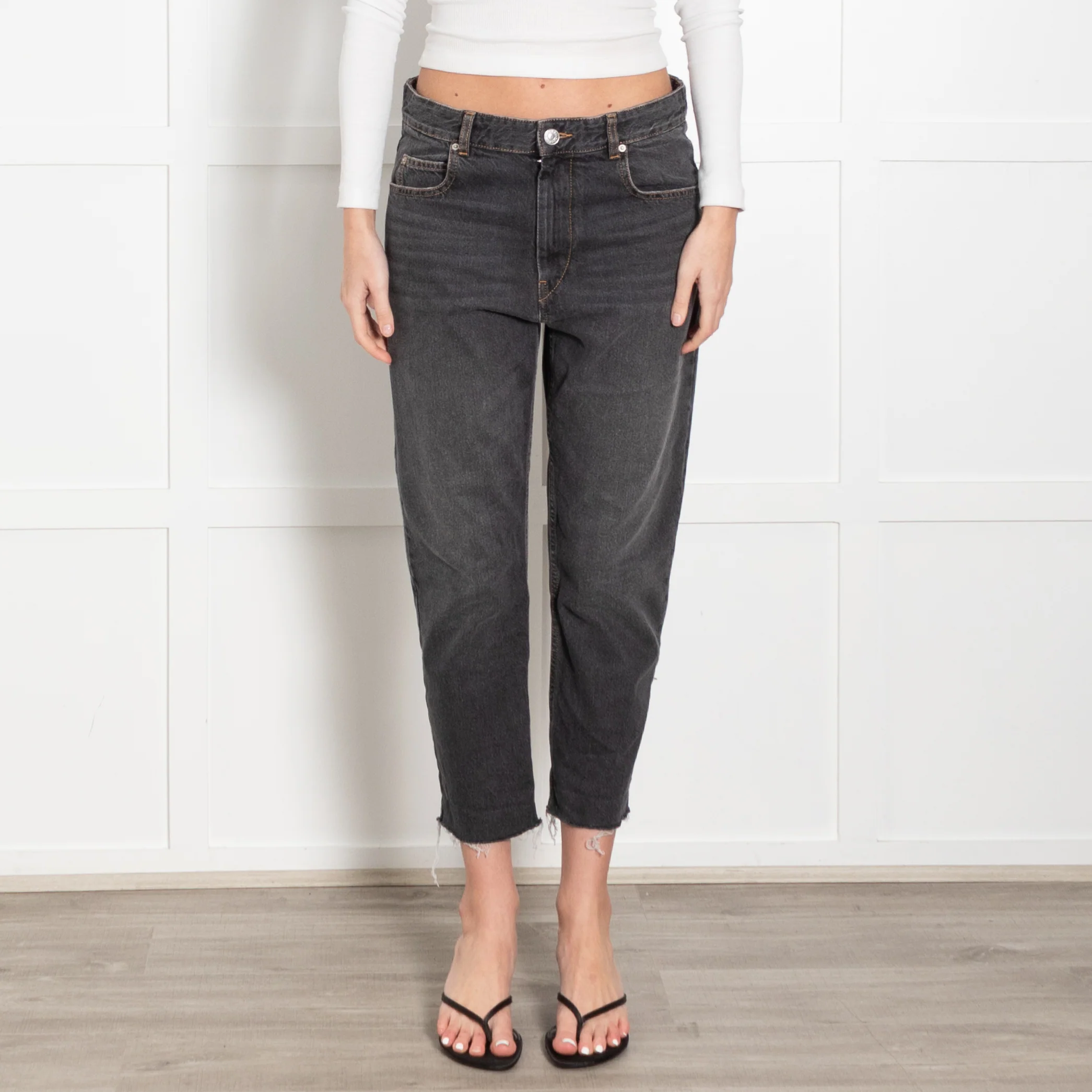 Isabel Marant Etoile Dark Grey Fray Hem Jeans - Image 2