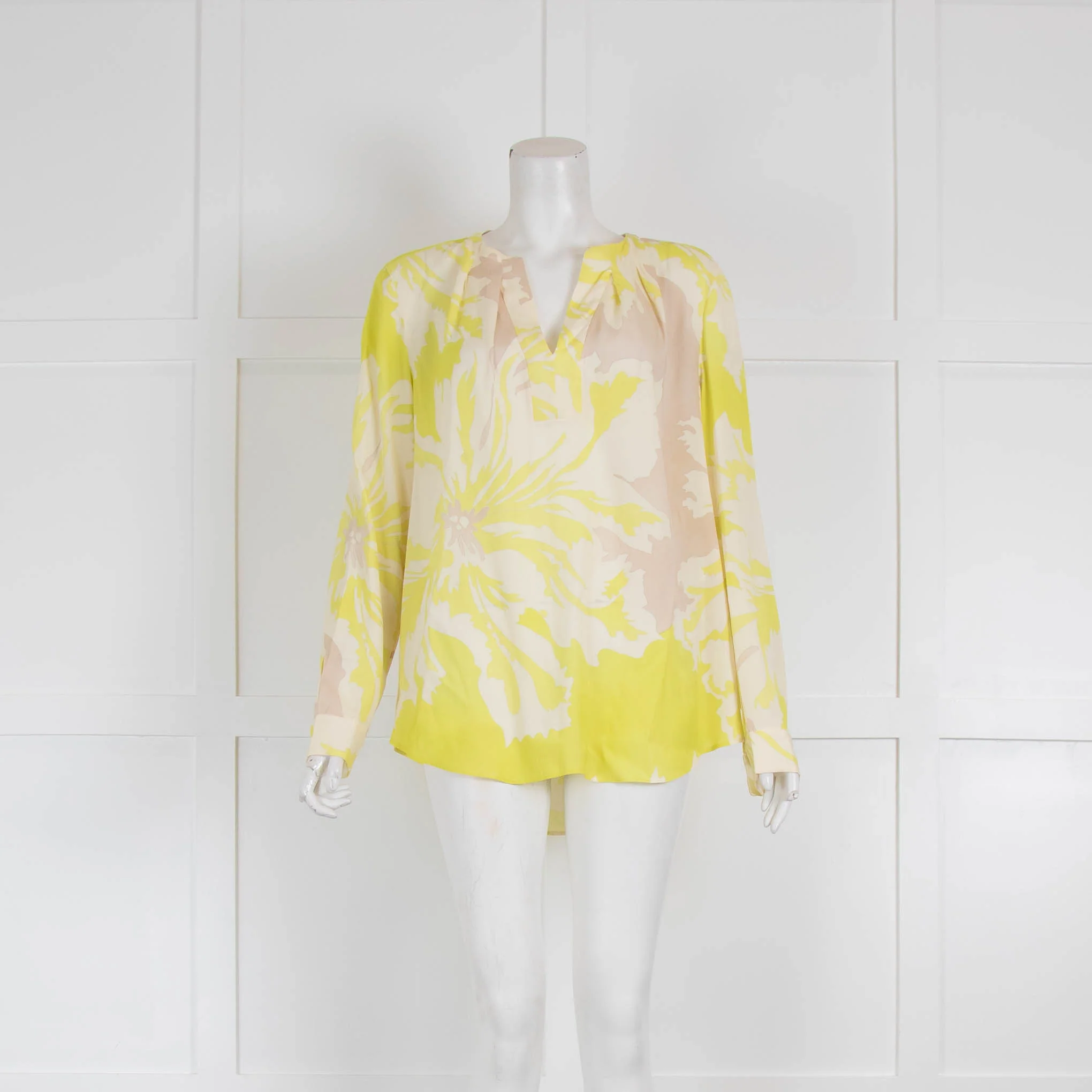 Marc Cain Cream, Beige and Yellow Silk Patterned Blouse