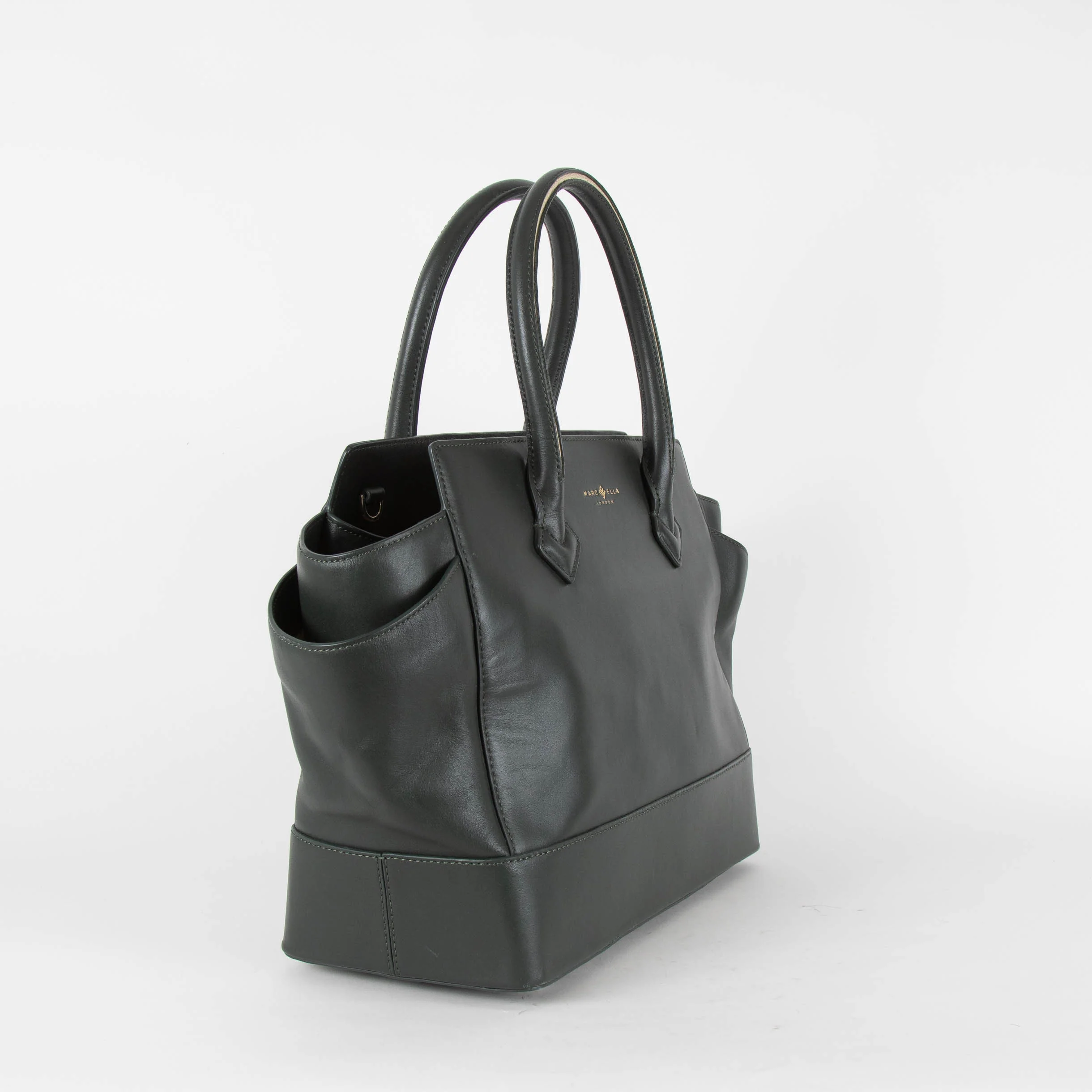 Marc Ella London Dark Green Sliver Trim Leather Shopper - Image 2