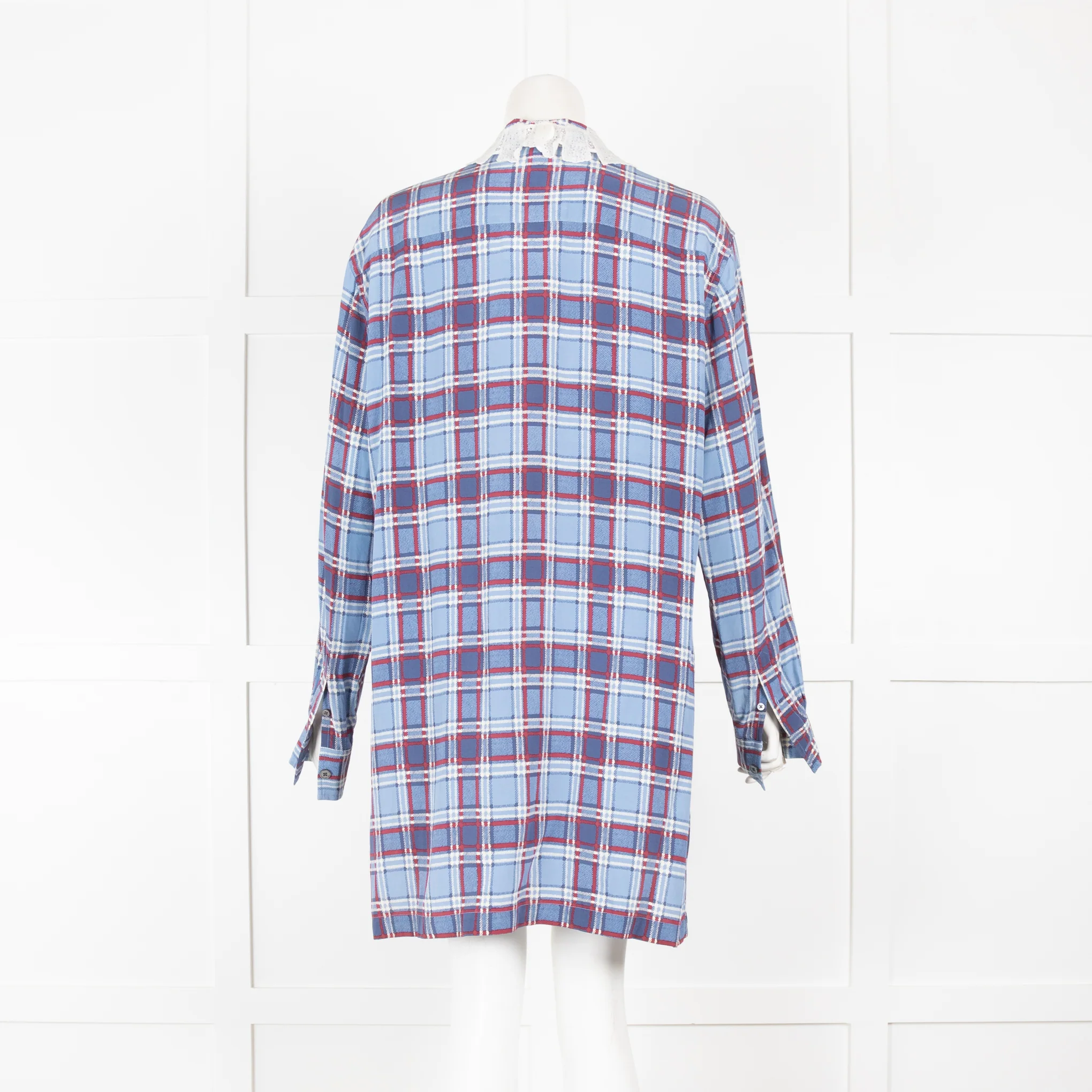 Marc Jacobs Blue Plaid Silk Shirt Dress with Embellished Collar - Image 3