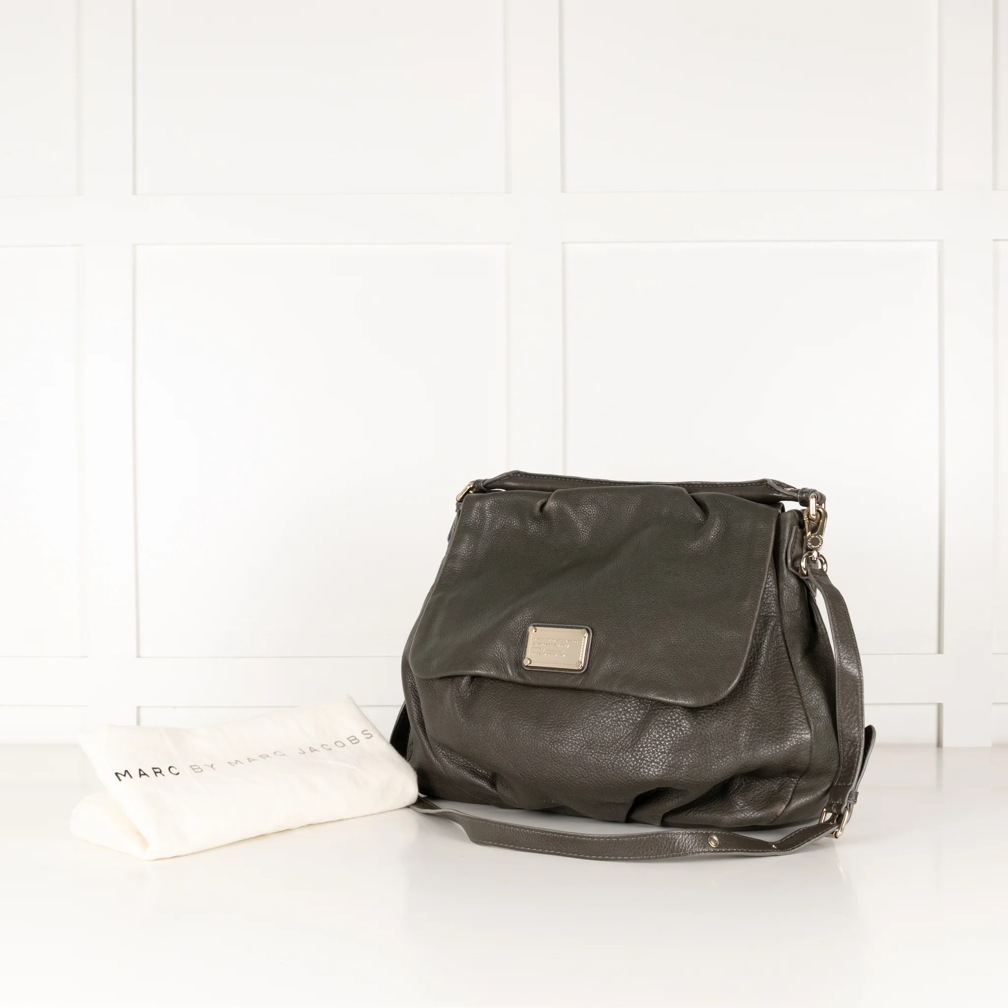 Marc Jacobs Khaki Grey Pebble Leather Flap Shoulder Bag - Image 2