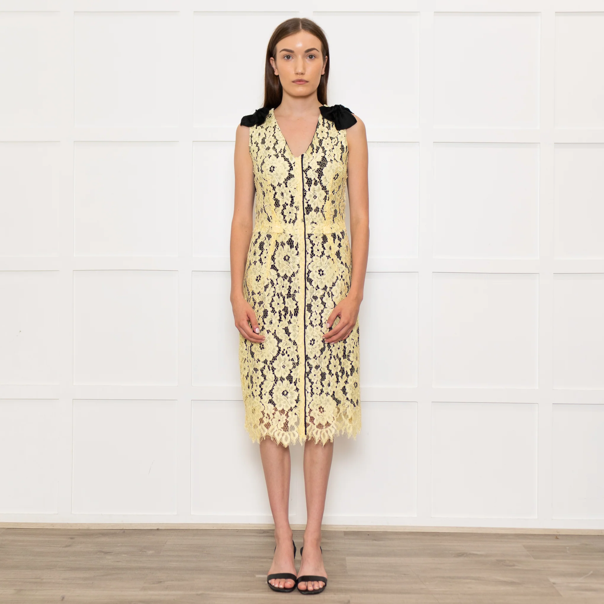 Marc Jacobs Yellow Lace Black Panel Sleeveless Dress