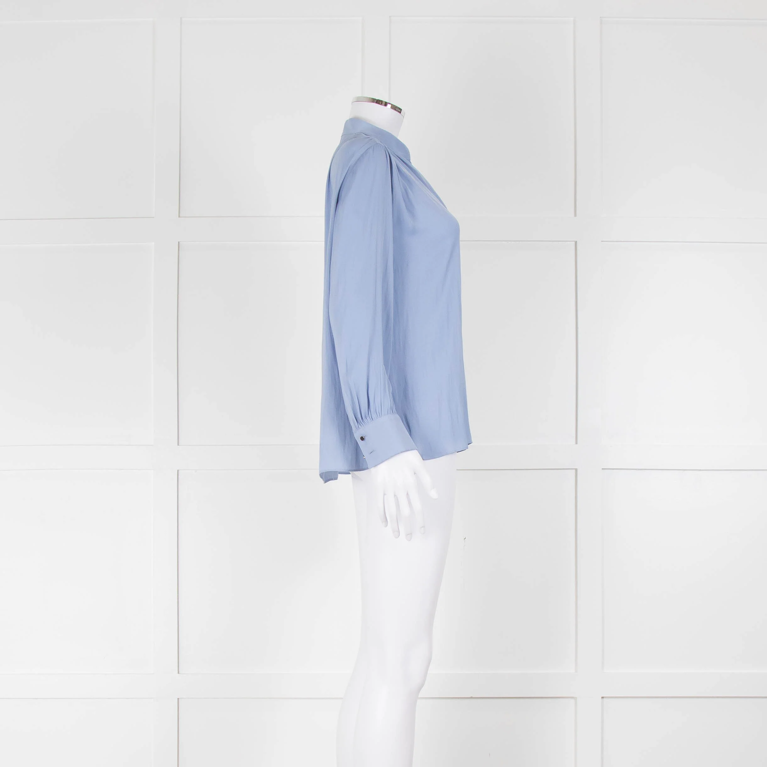 Marc Cain Cornflower Blue Grandad Collar Blouse with Button Cuffs - Image 2