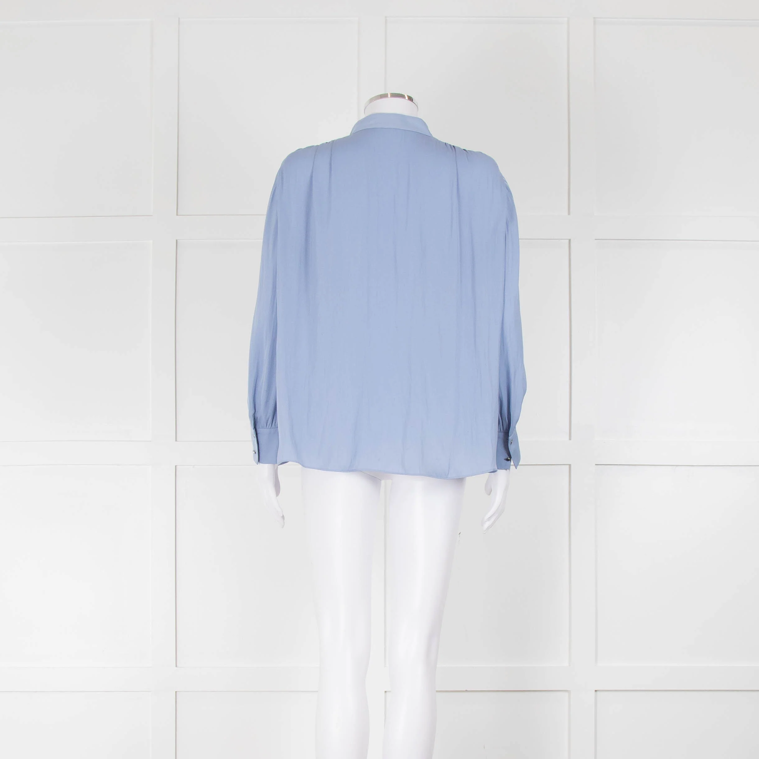 Marc Cain Cornflower Blue Grandad Collar Blouse with Button Cuffs - Image 3
