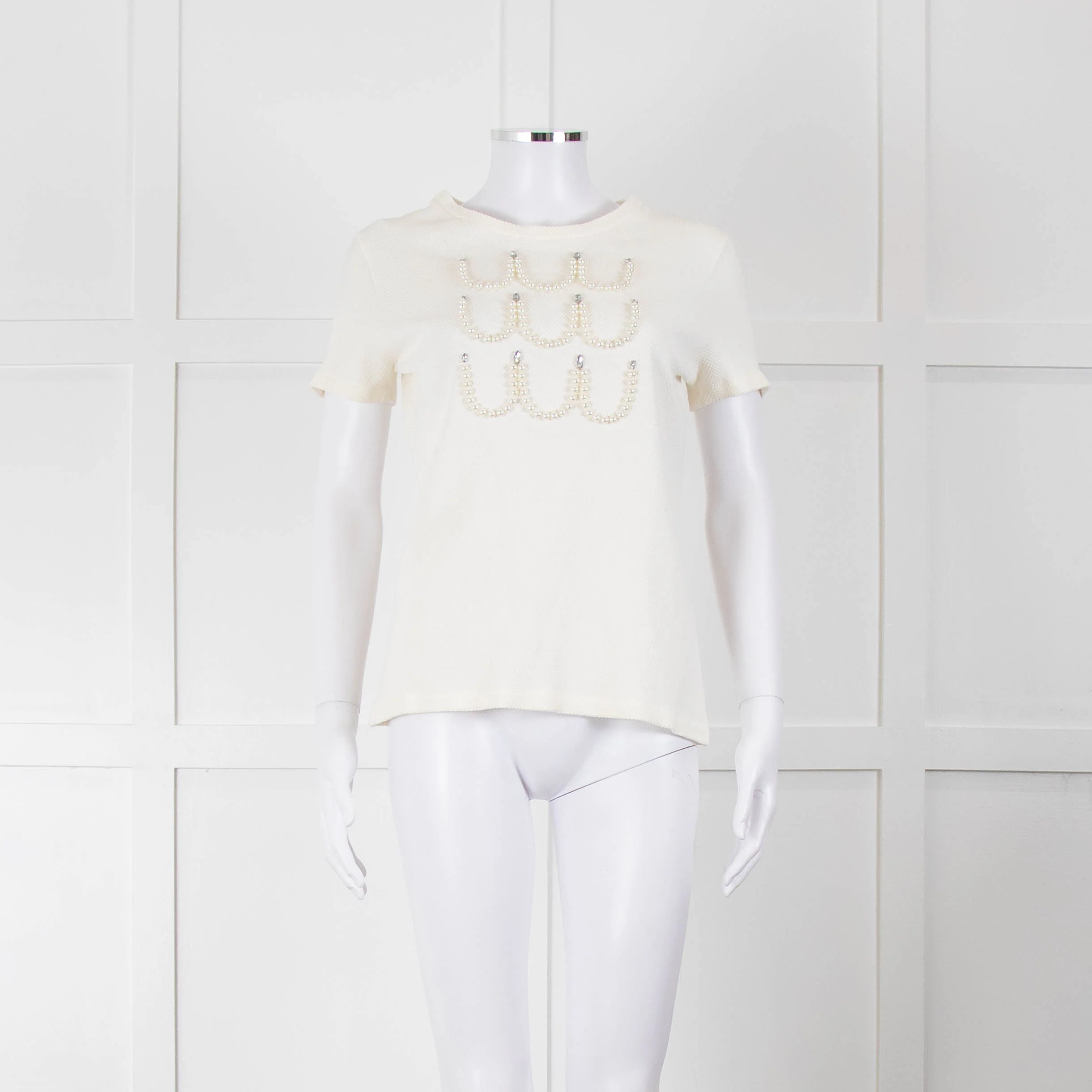 Marccain Cream Pearl Crystal Detail Top