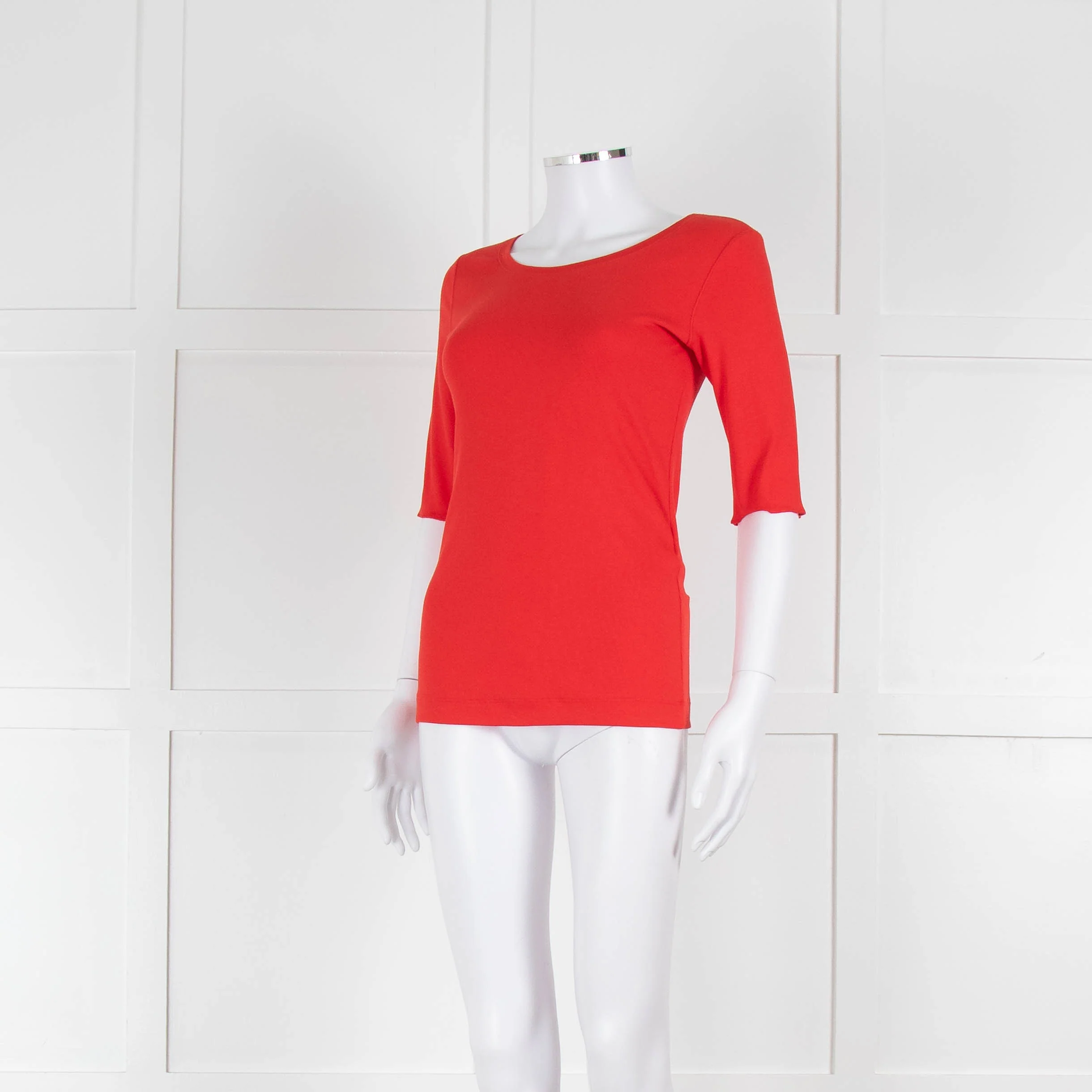 Marccain Red Ribbed 3/4 Length Sleeve T-Shirt - Image 8