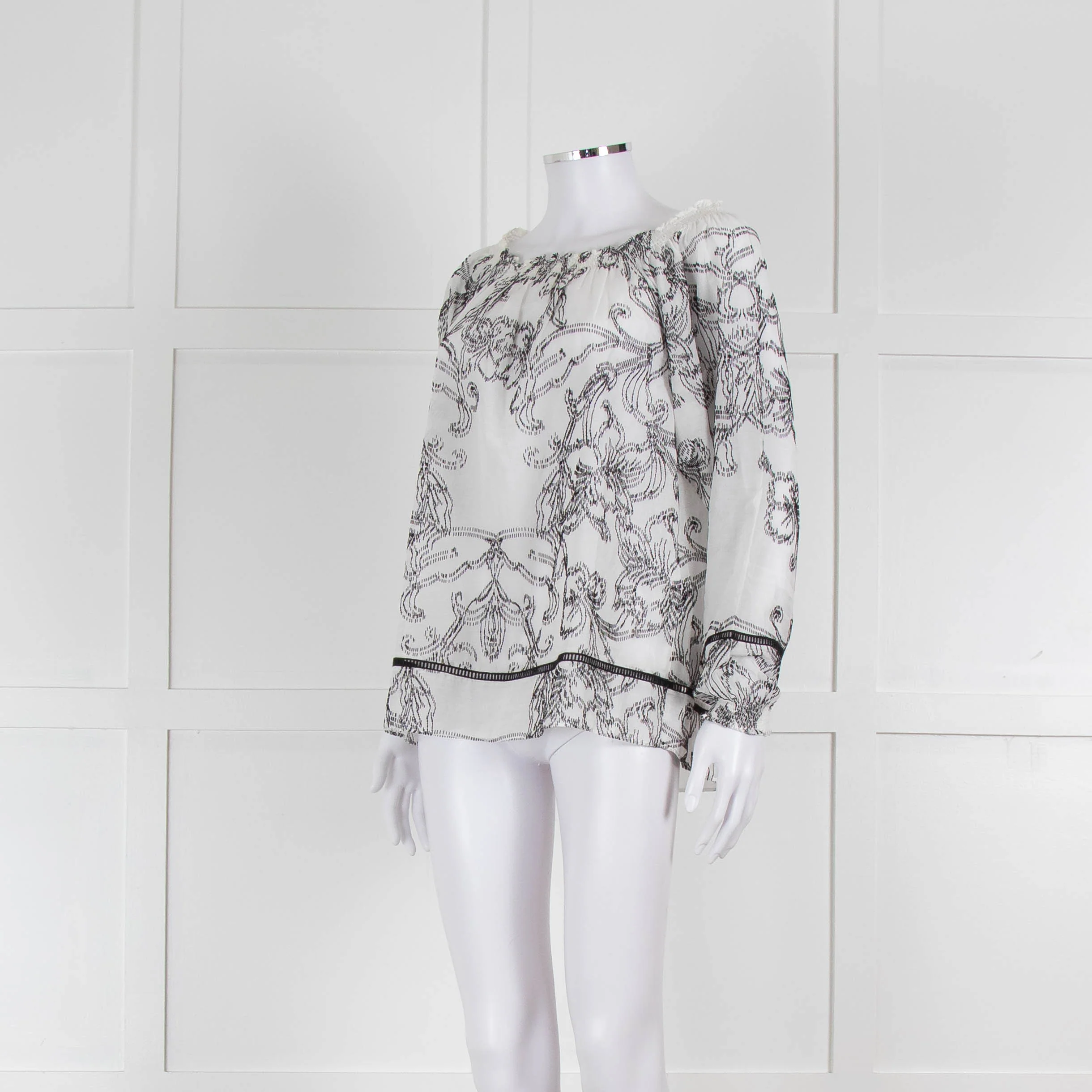 Marccain White and Black Embroidery Off The Shoulder Blouse - Image 8