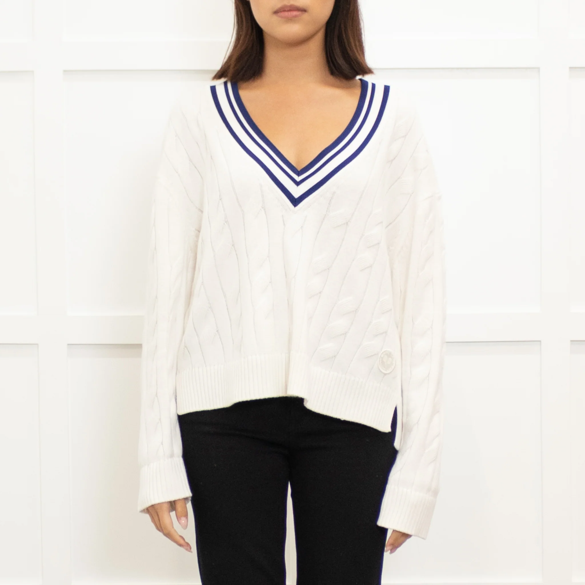 MarcCain White and Blue Stripe Jumper - Image 2
