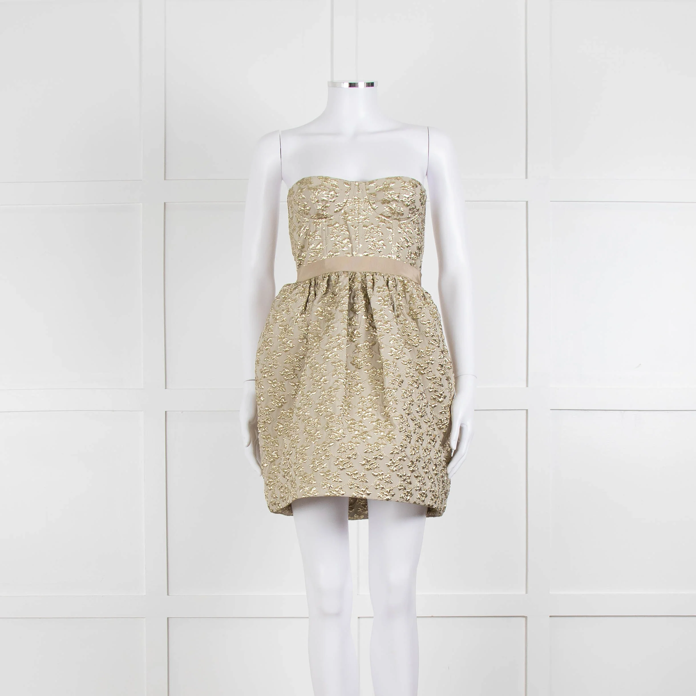 Marco Bologna Gold Jacquard Strapless Bustier Dress