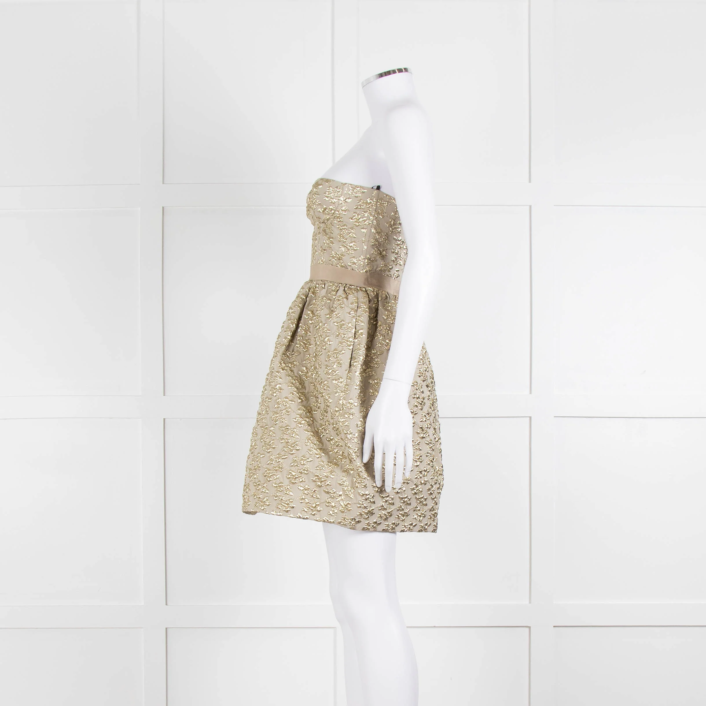 Marco Bologna Gold Jacquard Strapless Bustier Dress - Image 7