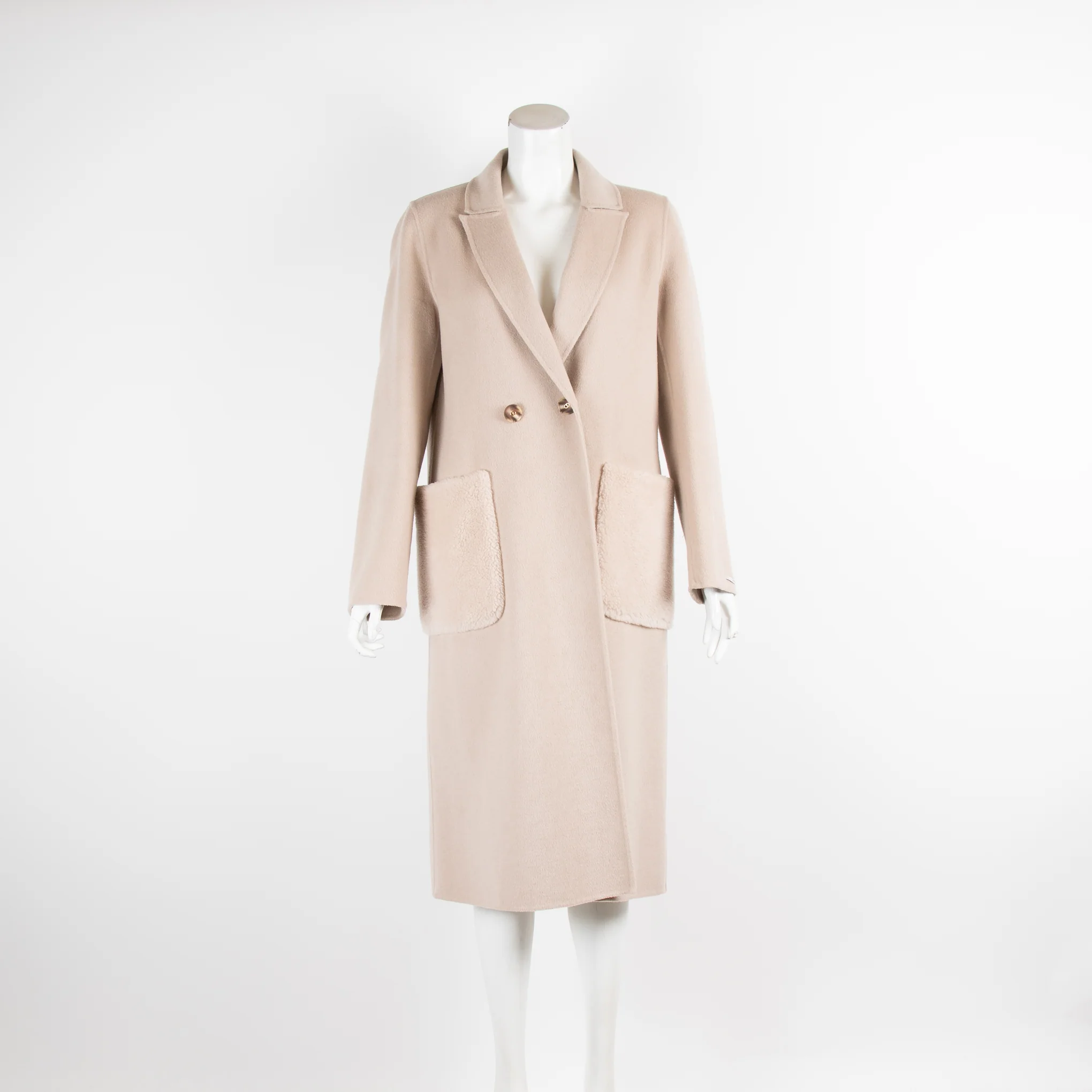 Marella Beige Wool Coat With Borg Pockets