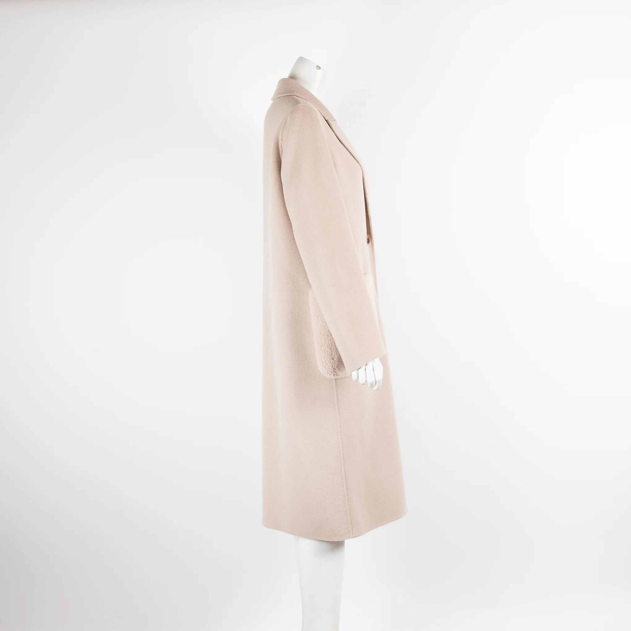 Marella Beige Wool Coat With Borg Pockets - Image 2
