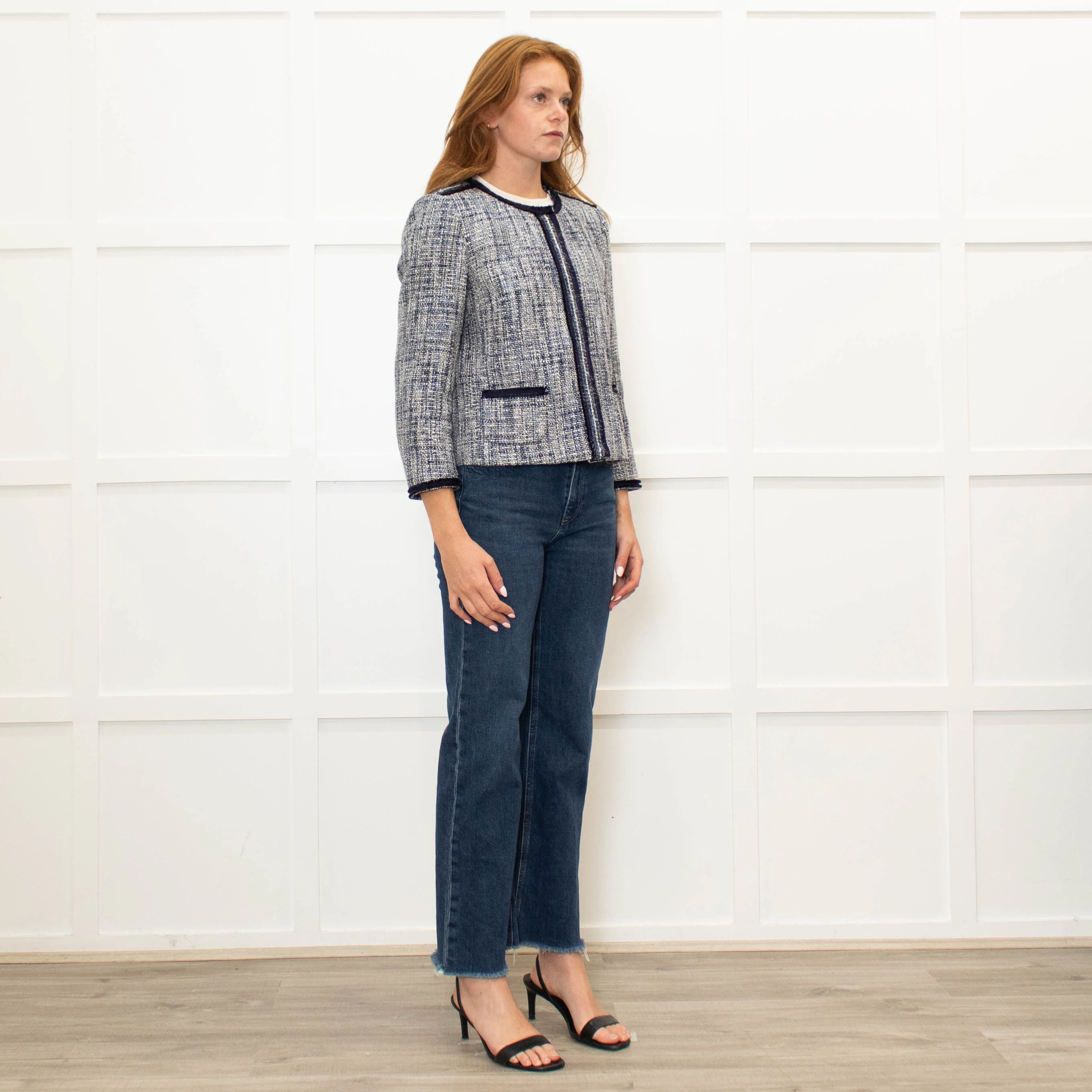Marella Blue Cotton Trim Tweed Jacket - Image 7