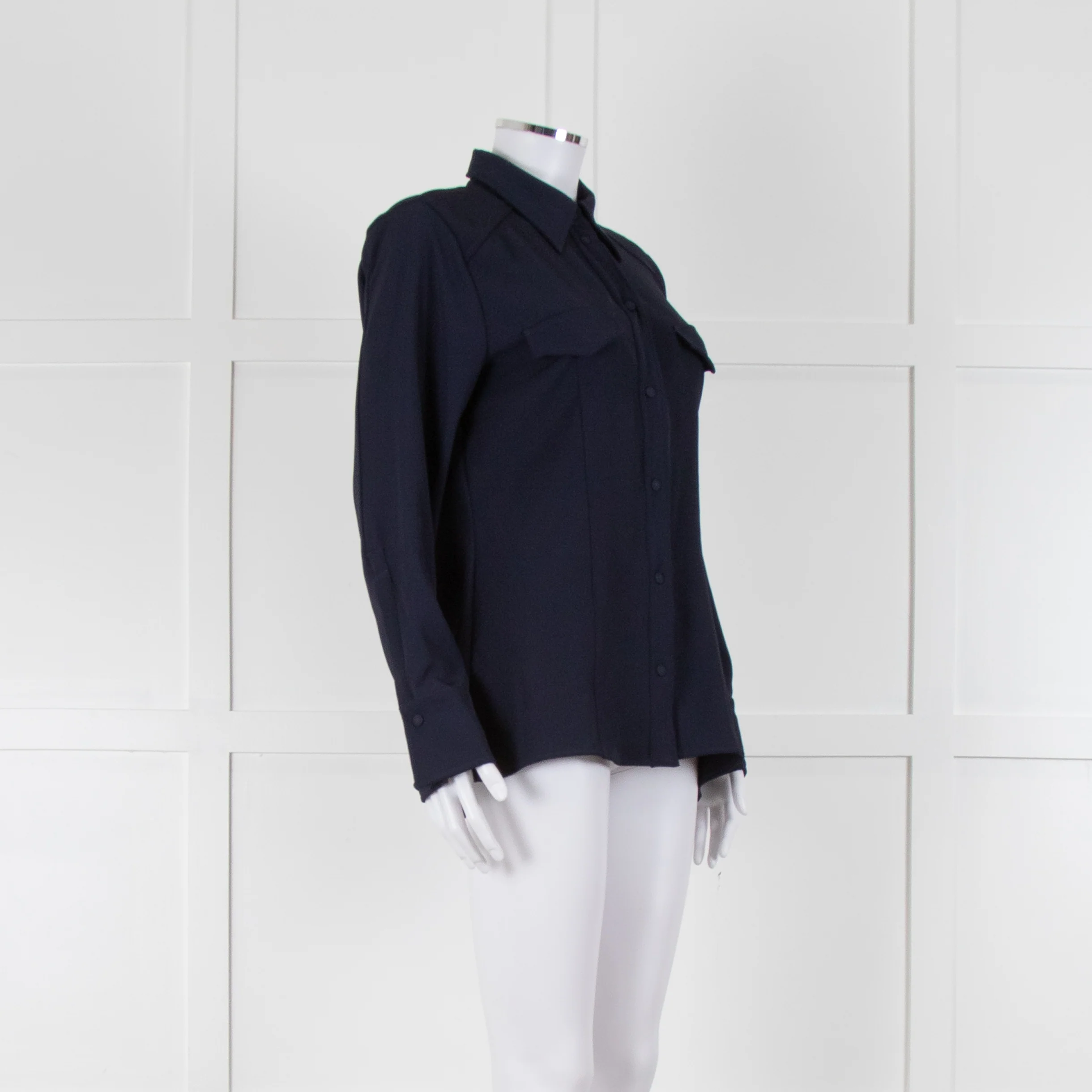Marella Dark Blue Tailored Shirt with Chest Pocket - Image 2