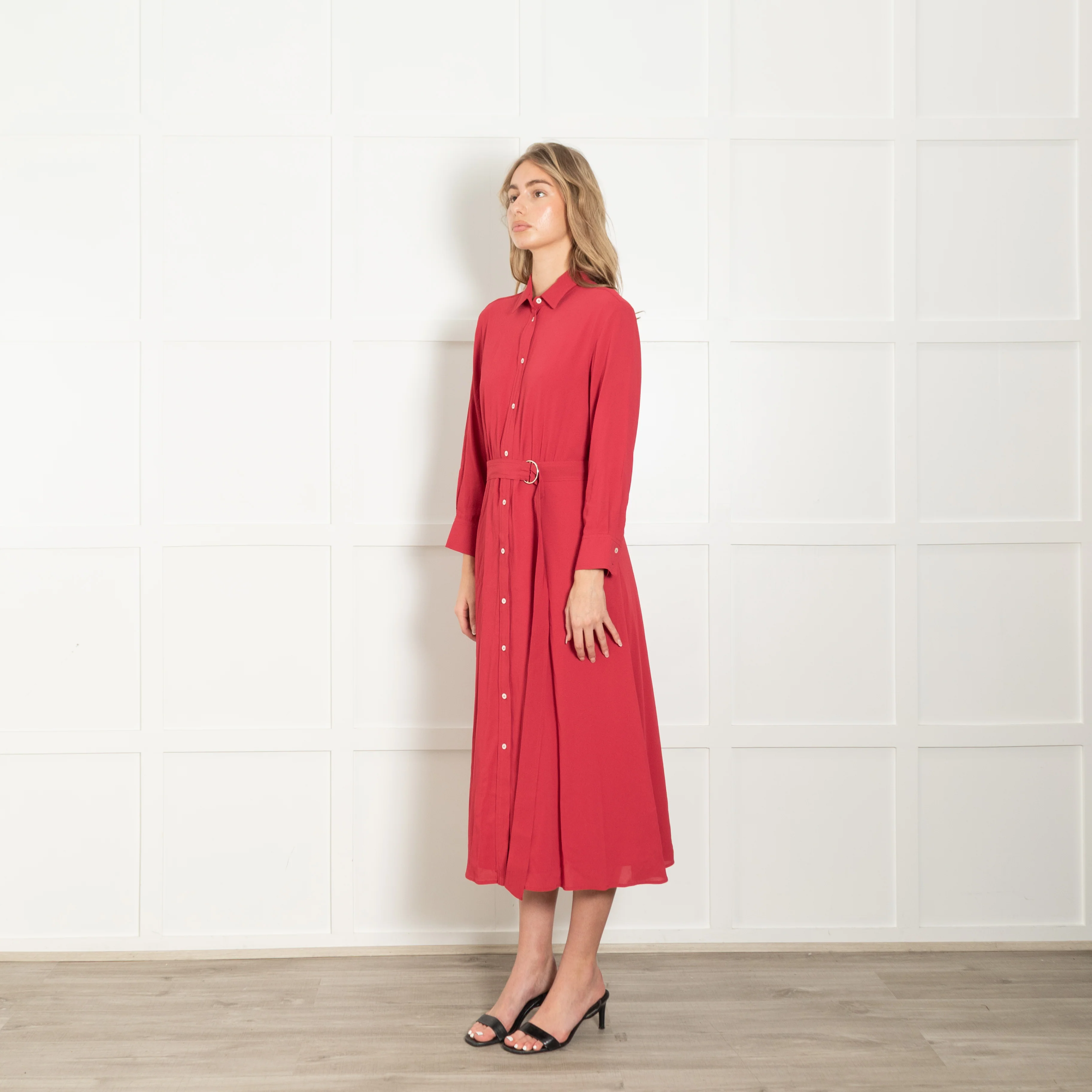 Marella Red Button Front Belted Maxi Shirt Dress - Image 3